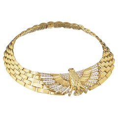 Cartier 18K Gelbgold Diamant Adler Horus Halsband Halskette