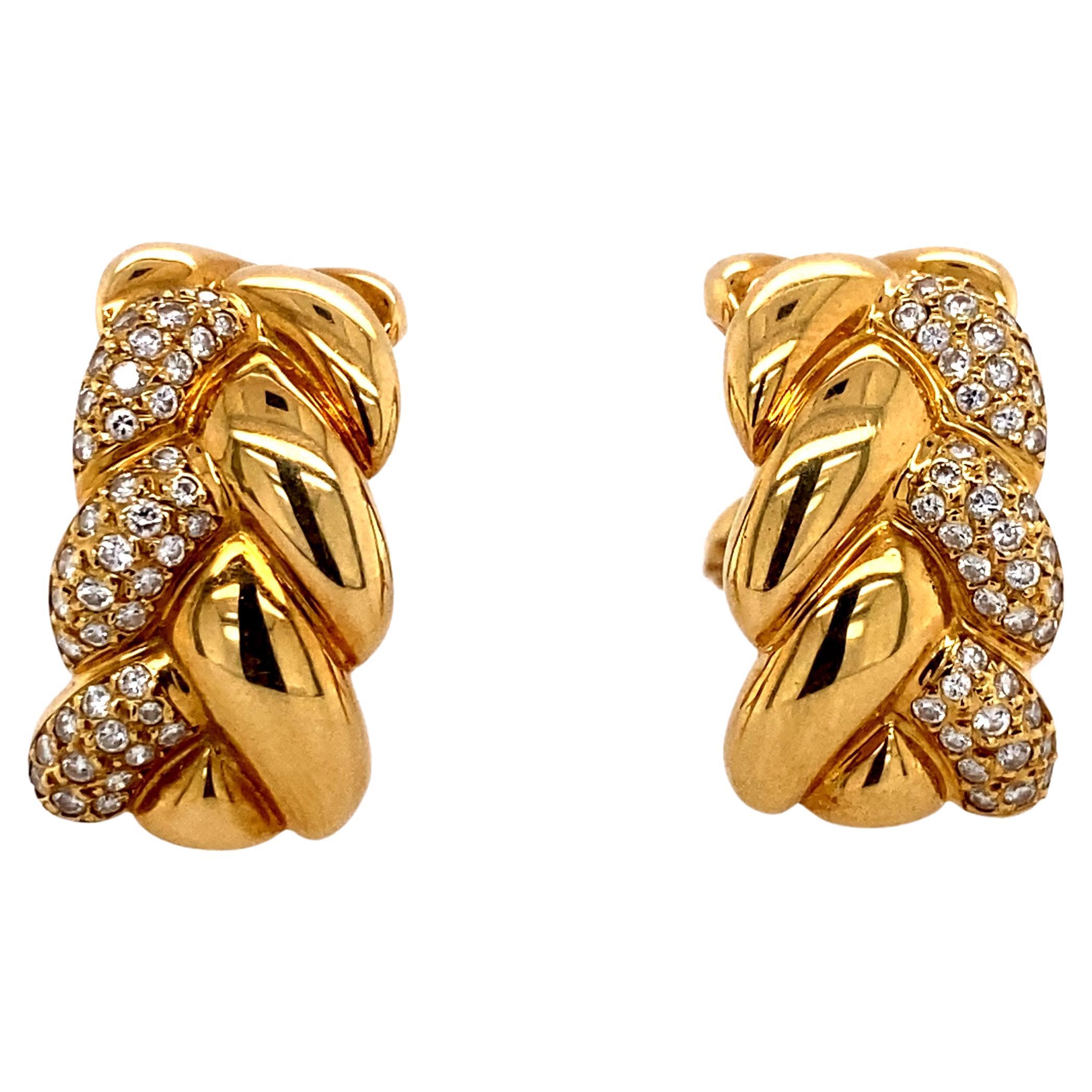 Cartier Double C Diamond Yellow Gold Earrings at 1stDibs cartier