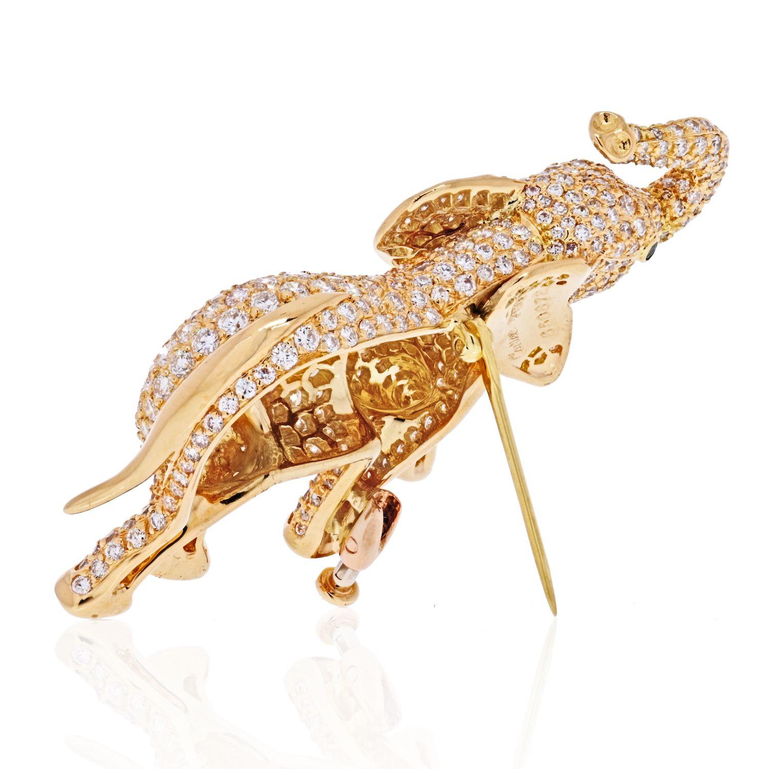 Taille ronde Cartier Broche éléphant en or jaune 18 carats avec diamants en vente