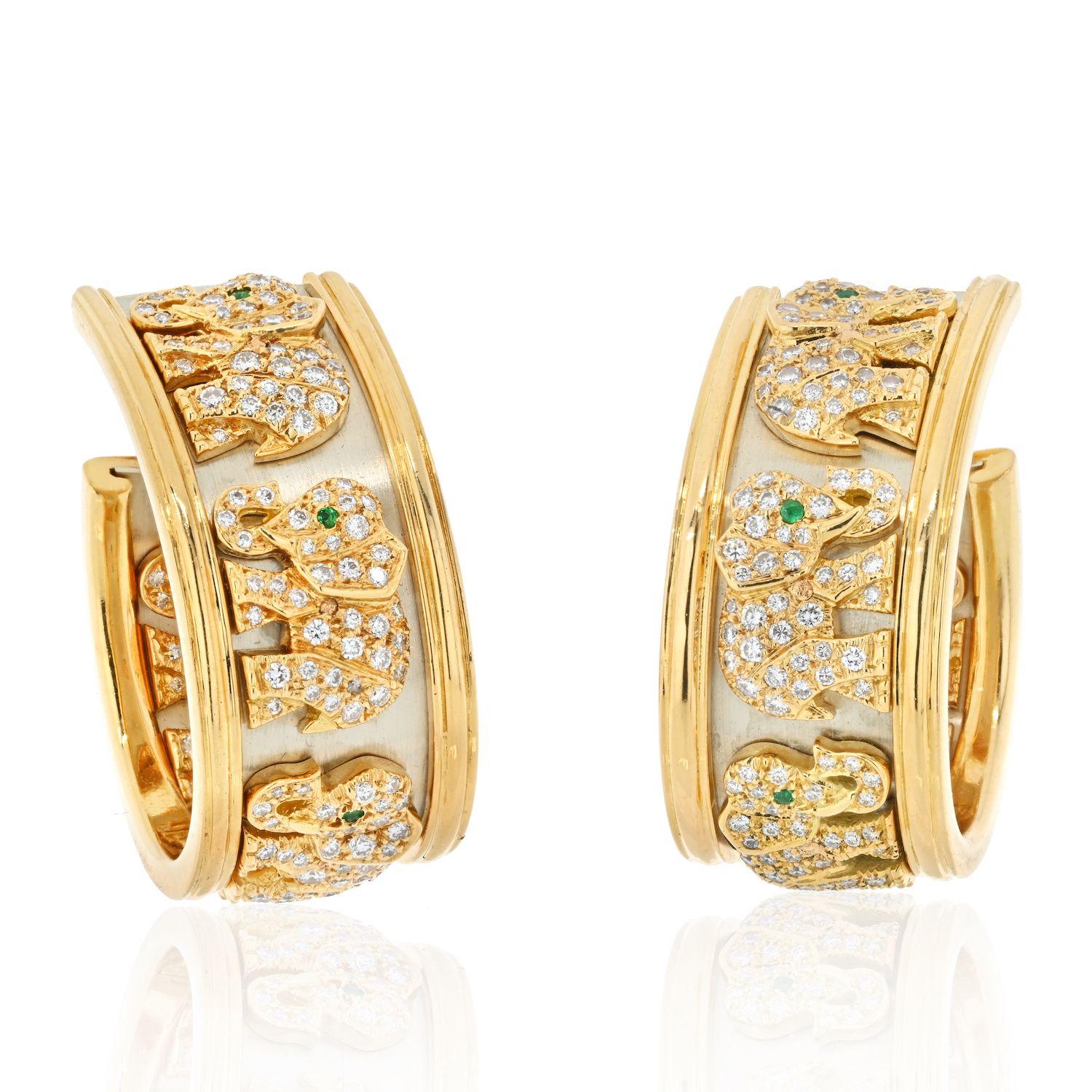 Taille ronde Cartier Créoles éléphants en or jaune 18 carats et diamants