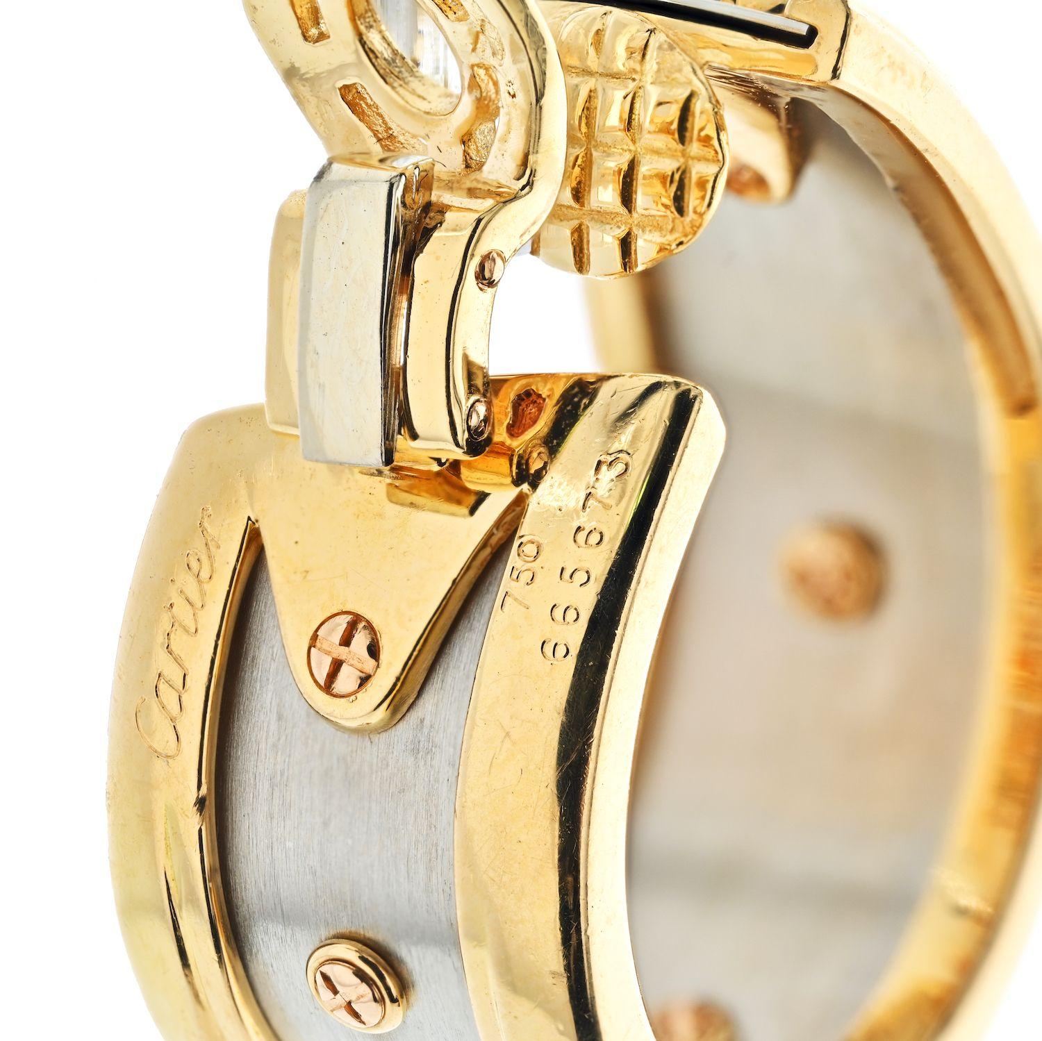 Modern Cartier 18K Yellow Gold Diamond Elephant Hoop Earrings