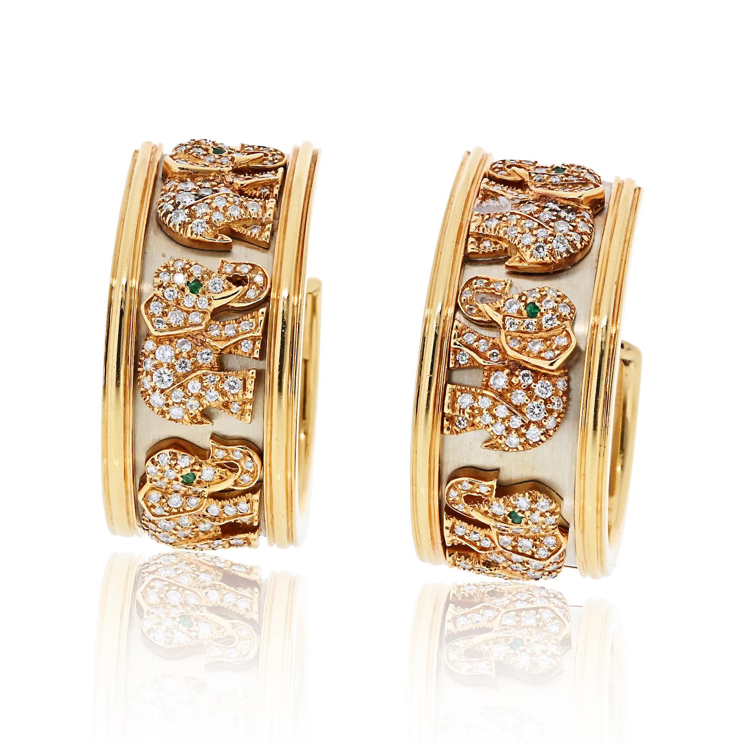 Orecchini a cerchio Elefante con diamanti in oro giallo 18 carati di Cartier In condizioni ottime in vendita a New York, NY