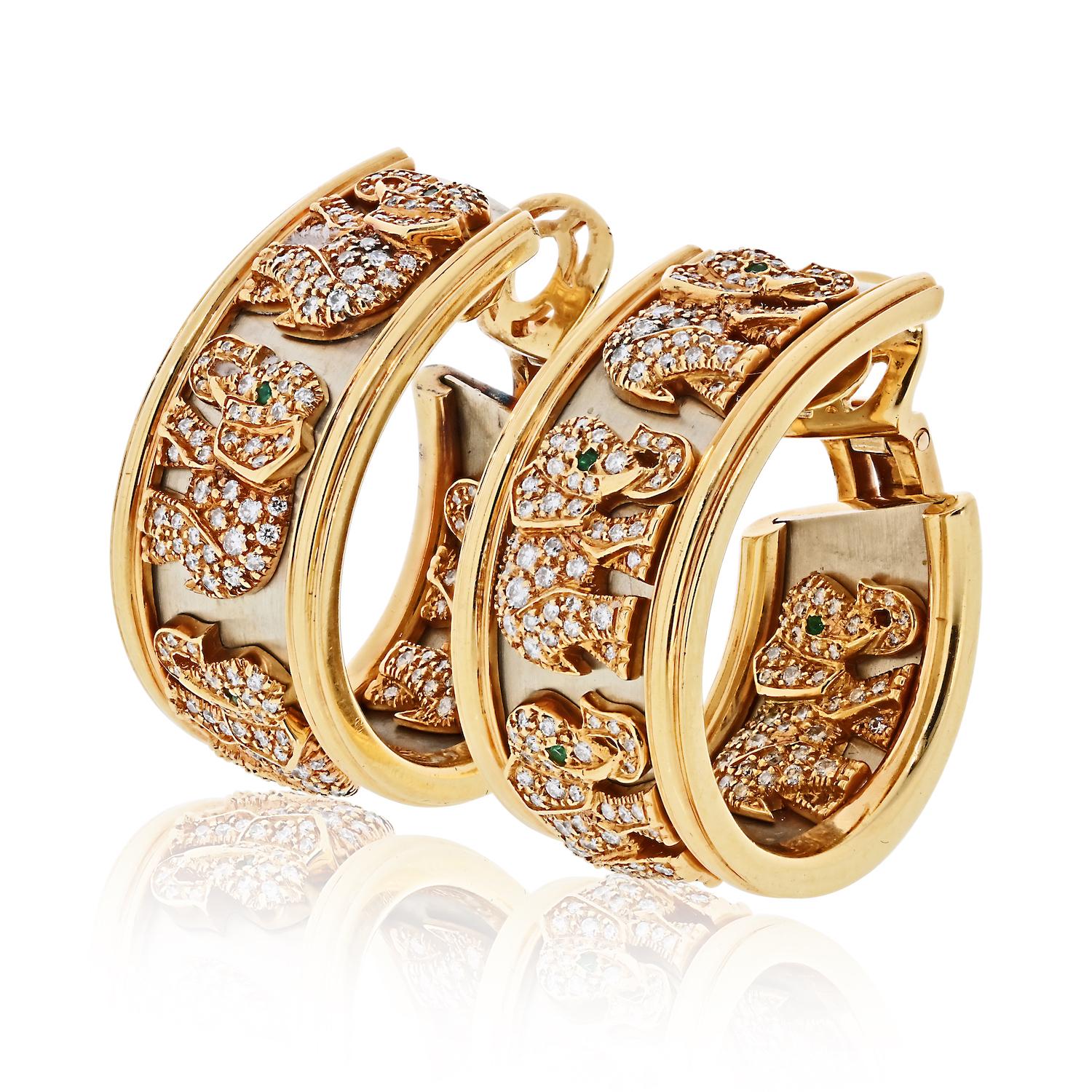 Donna Orecchini a cerchio Elefante con diamanti in oro giallo 18 carati di Cartier in vendita