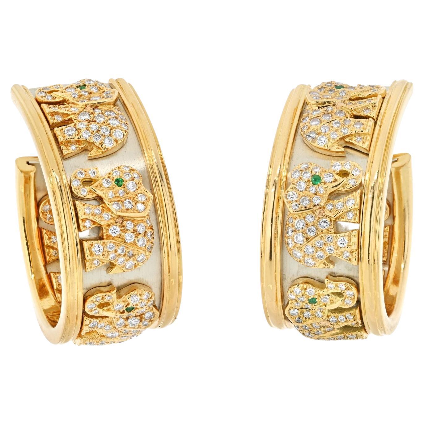 Cartier 18K Yellow Gold Diamond Elephant Hoop Earrings