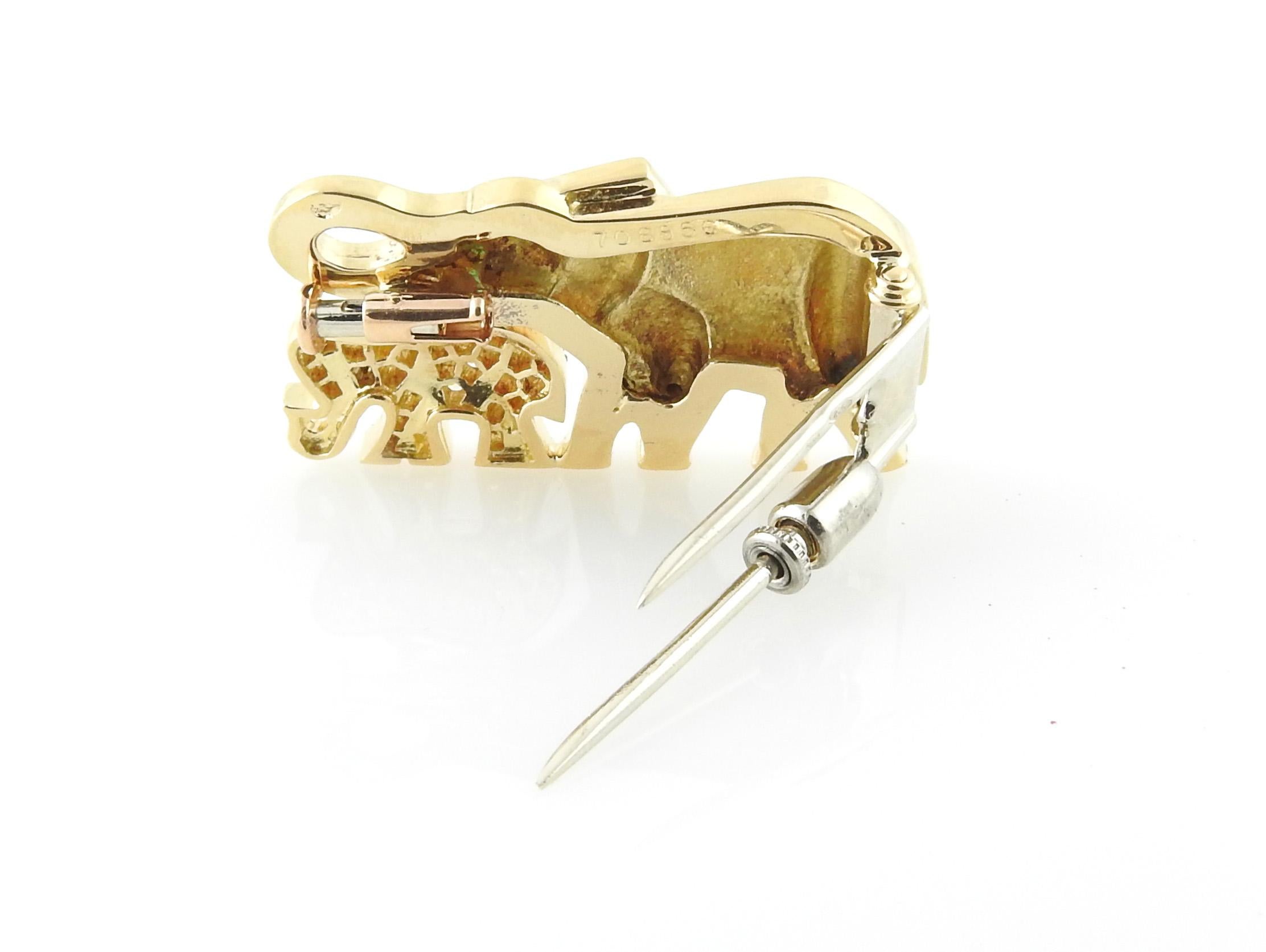 Round Cut Cartier 18K Yellow Gold Diamond Emerald Mother and Baby Elephant Brooch