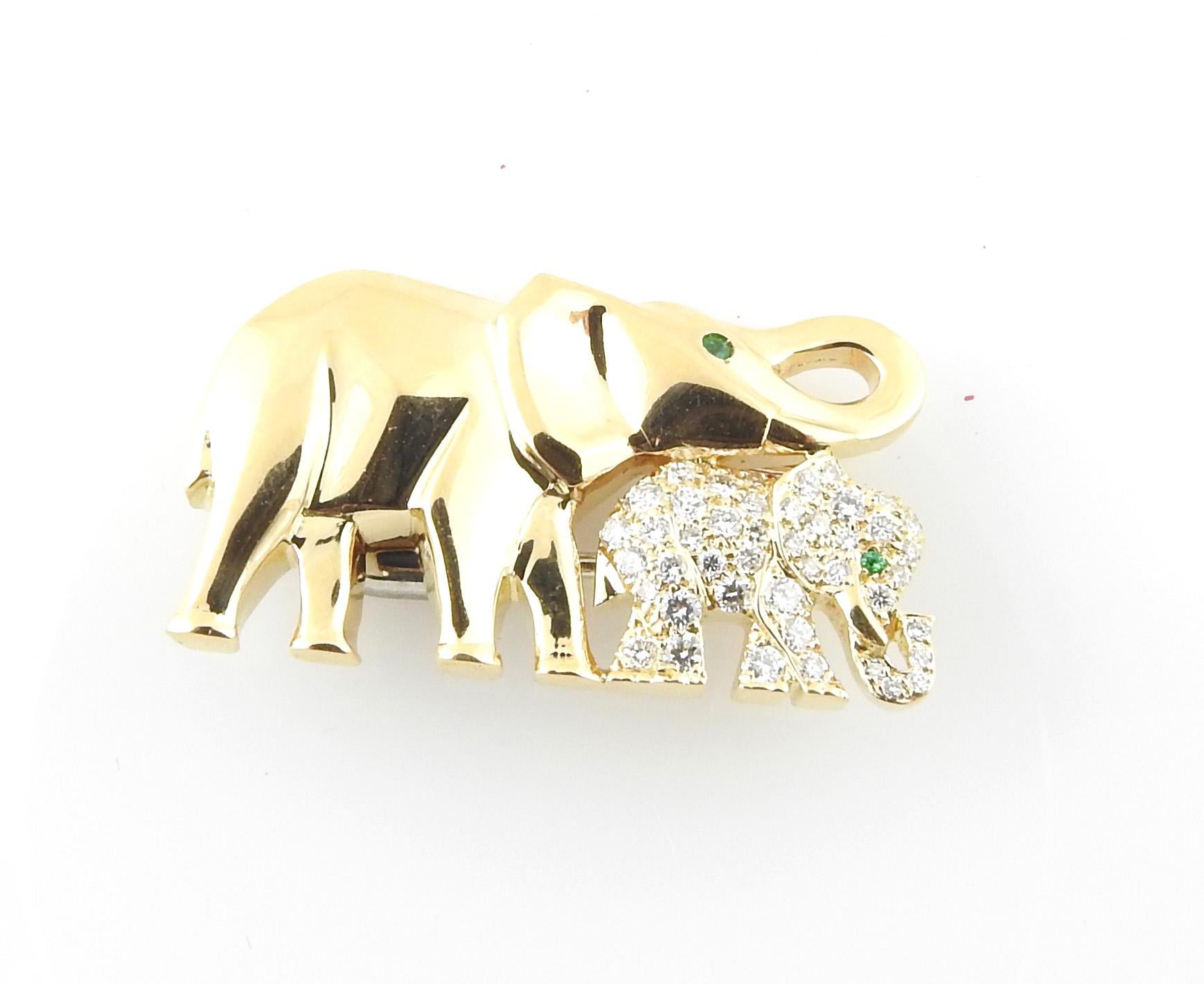 Cartier 18K Yellow Gold Diamond Emerald Mother and Baby Elephant Brooch In Good Condition In Washington Depot, CT