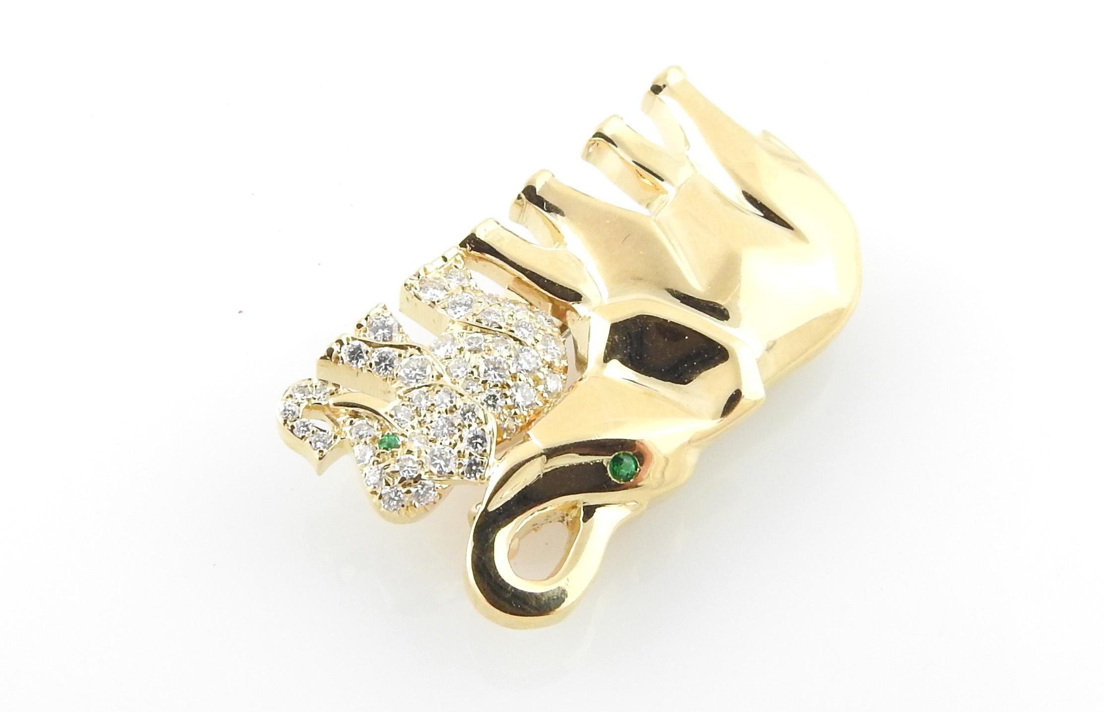 Women's Cartier 18K Yellow Gold Diamond Emerald Mother and Baby Elephant Brooch