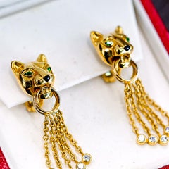 Cartier 18K Yellow Gold Diamond, Emerald, Onyx and Bead ‘Panthère’ Earrings