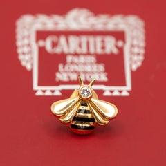 Cartier 18K Yellow Gold Diamond Enamel Bee Pin Brooch c. 1990s