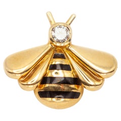 Cartier 18K Yellow Gold Diamond Enamel Bee Pin Brooch c. 1990s