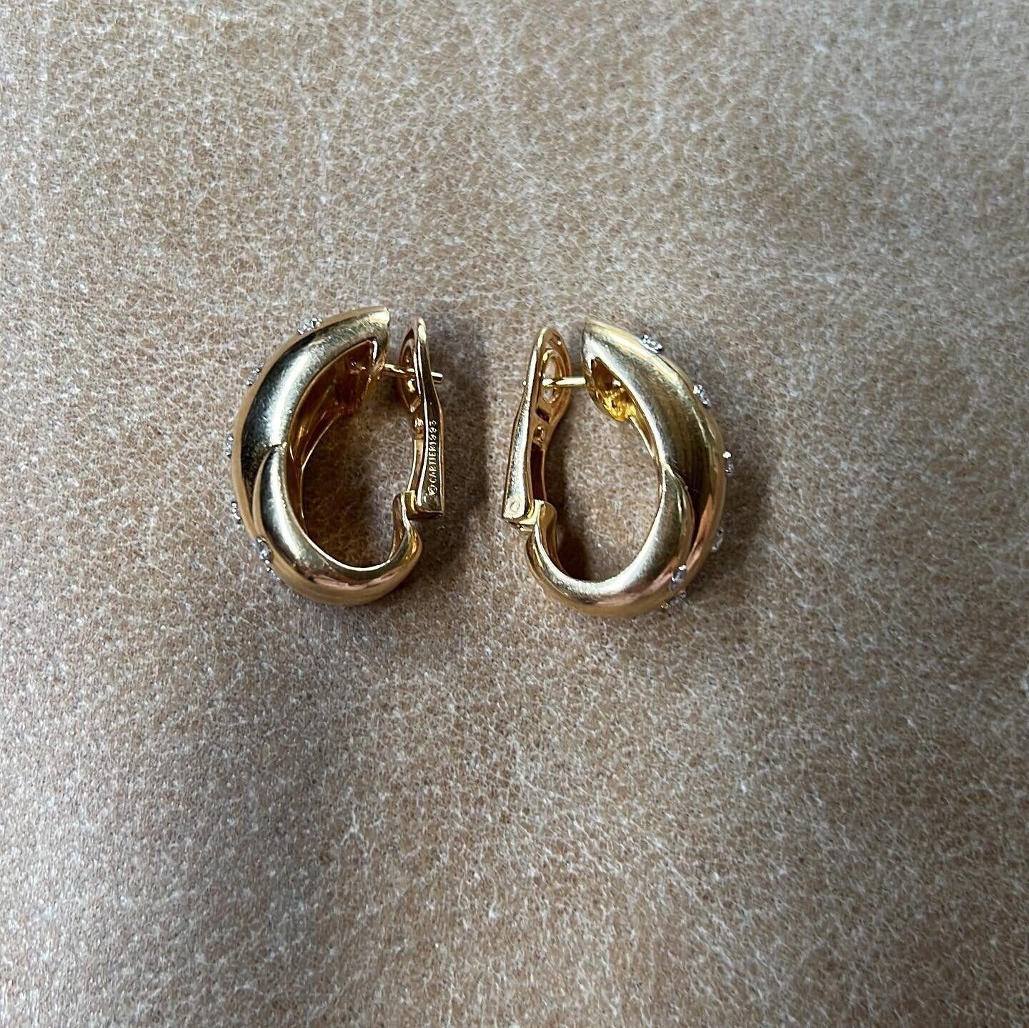 CARTIER 18k Yellow Gold & Diamond Hoop Earrings Circa 1993 Fully Hallmarked 2