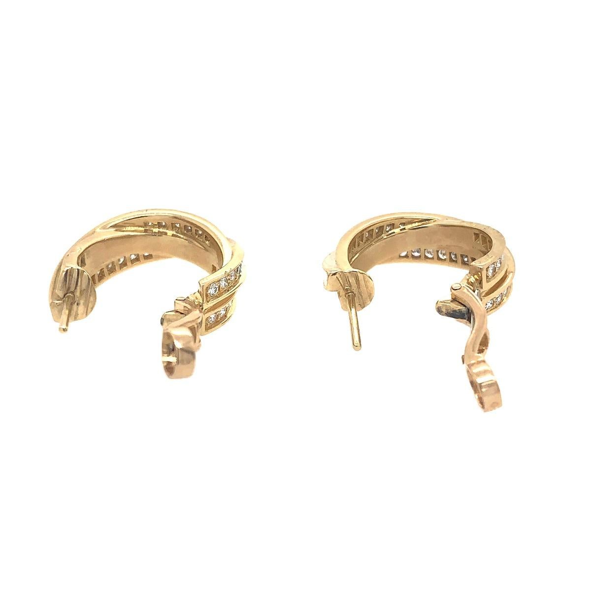 Cartier 18 Karat Yellow Gold Diamond Hoop Earrings In Excellent Condition In New York, NY