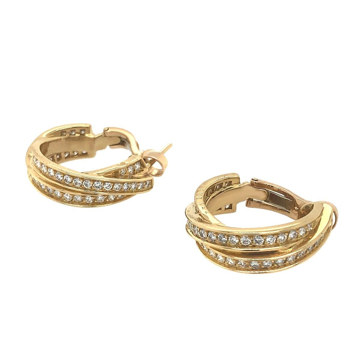 Cartier 18 Karat Yellow Gold Diamond Hoop Earrings 1
