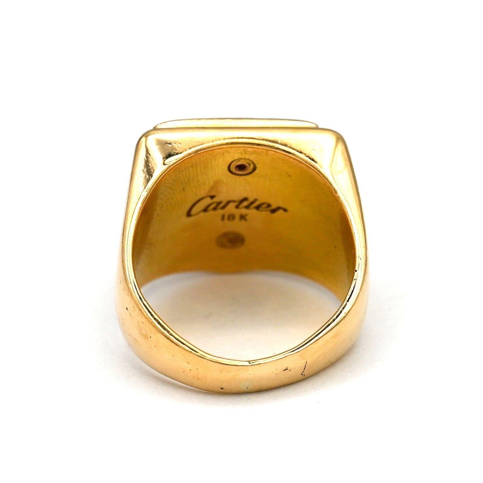 Round Cut CARTIER 18k Yellow Gold & Diamond Lincoln Mercury 1980s Signet Ring Vintage