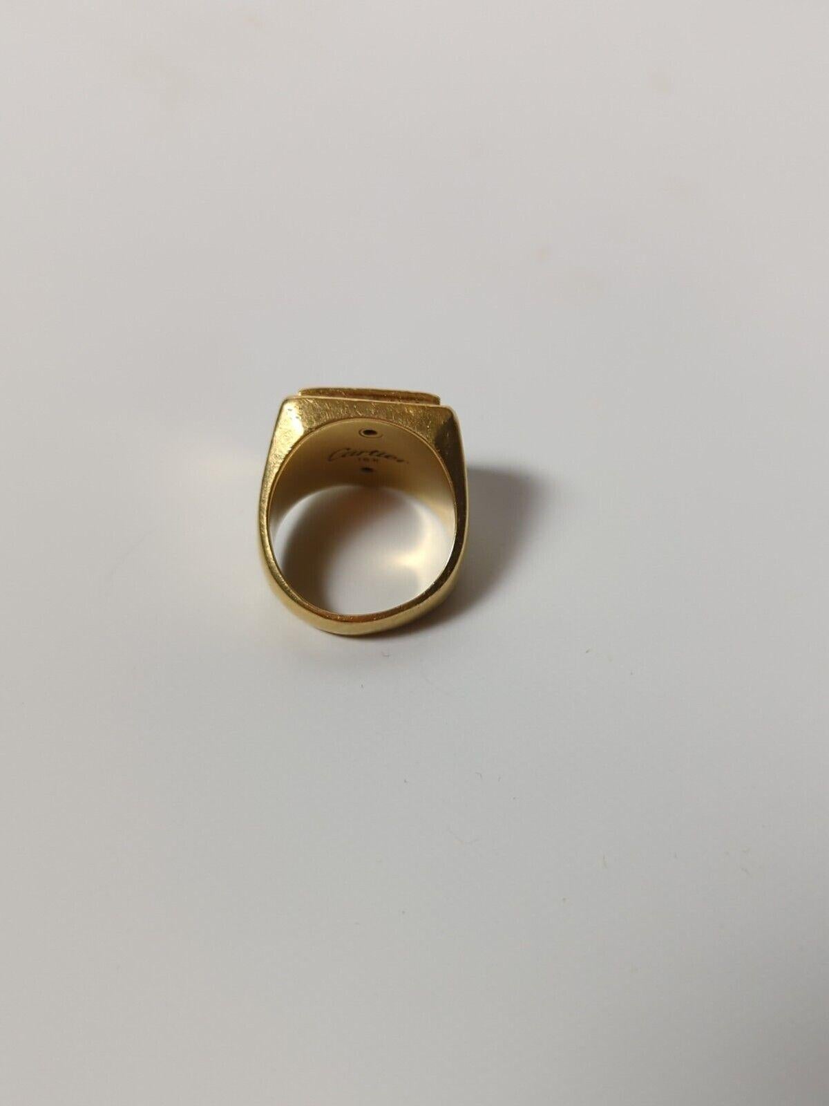 Round Cut CARTIER 18k Yellow Gold & Diamond Lincoln Mercury Auto Signet Ring Vintage 1980s