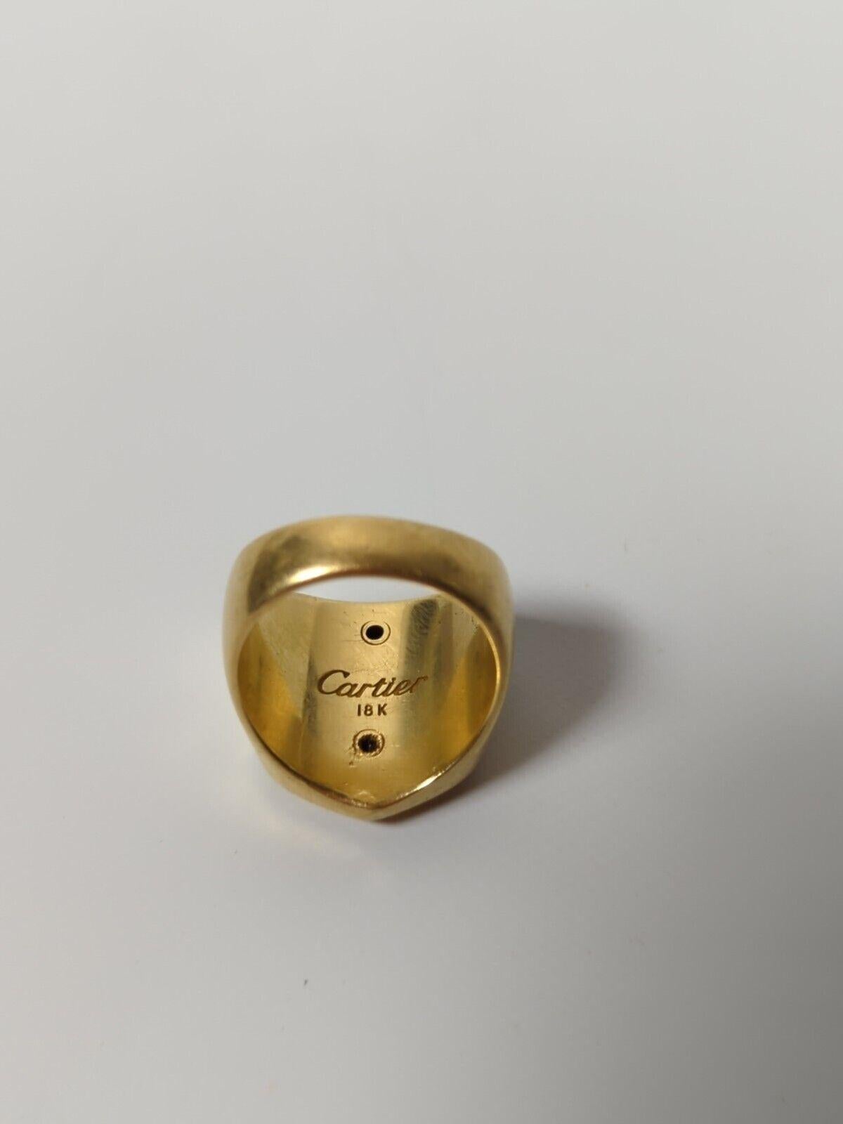 Women's or Men's CARTIER 18k Yellow Gold & Diamond Lincoln Mercury Auto Signet Ring Vintage 1980s