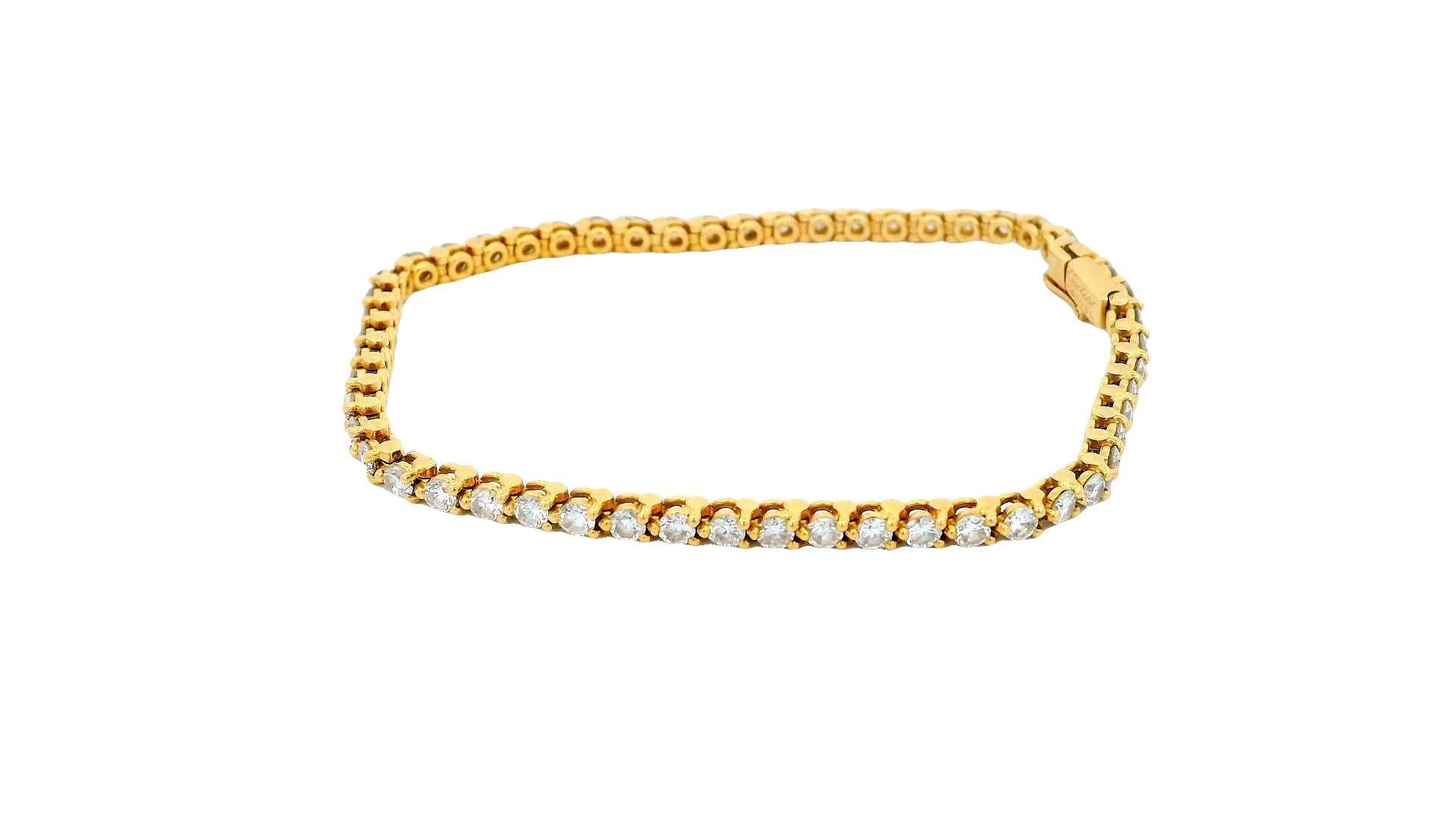 Round Cut Cartier 18K Yellow Gold Diamond Line Bracelet For Sale
