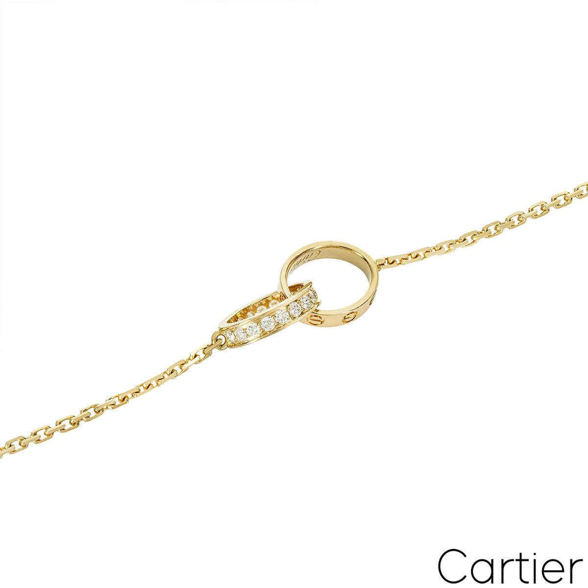 Round Cut Cartier 18k Yellow Gold Diamond Love Necklace B7013800 For Sale