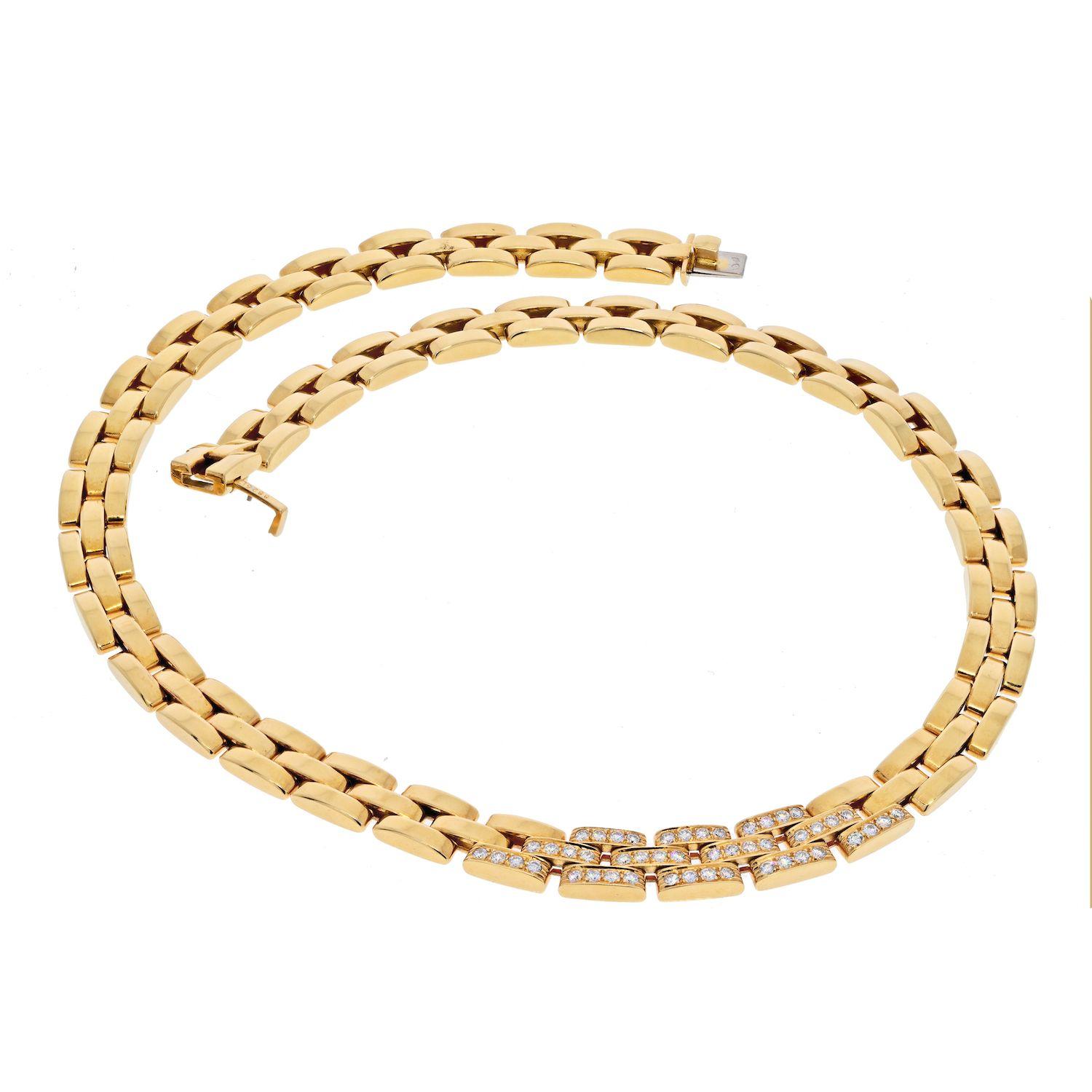 Modern Cartier 18K Yellow Gold Diamond Maillon Panthere Triple Row Necklace