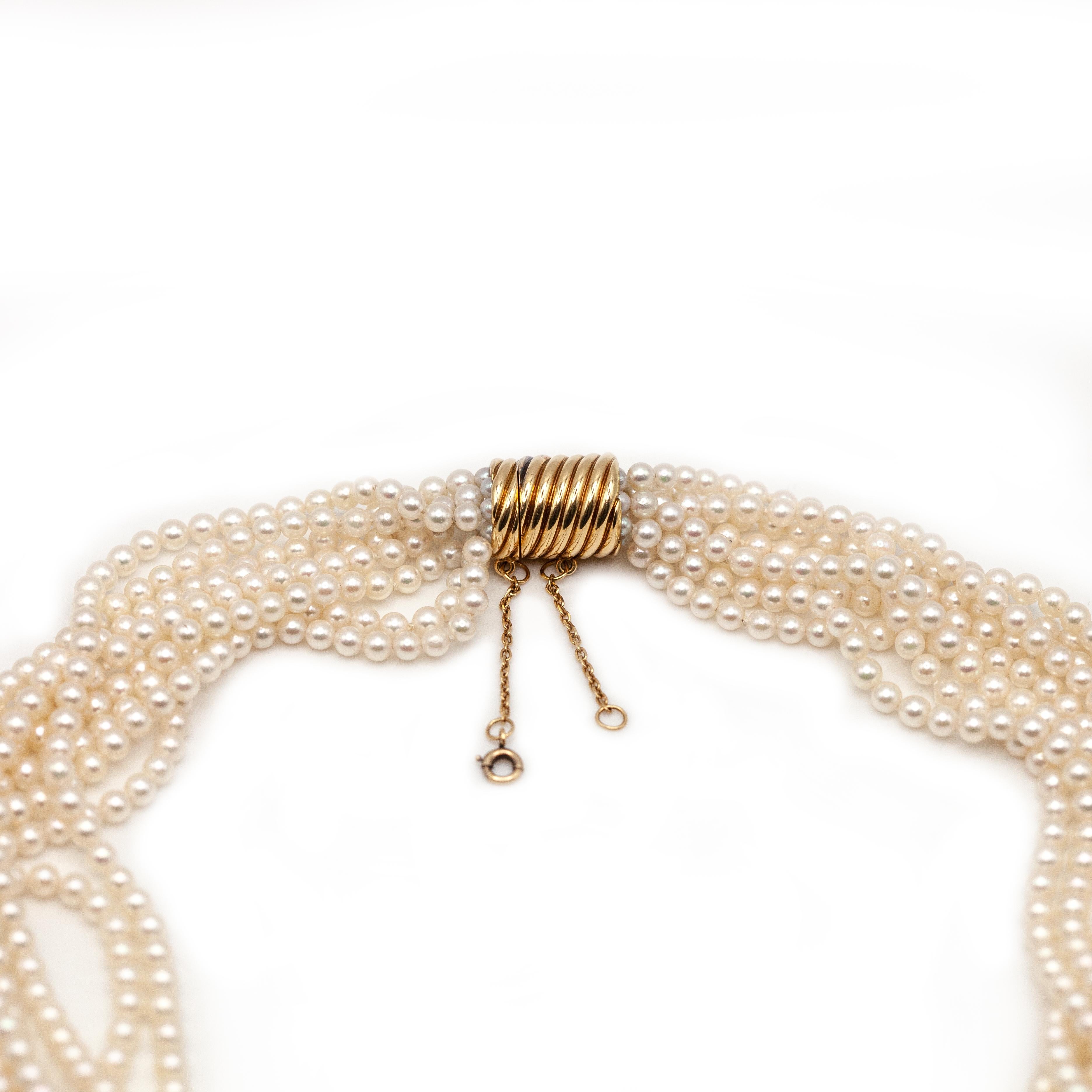 Cartier 18K Yellow Gold Diamond Multi Strand Pearl Necklace in vendita 8