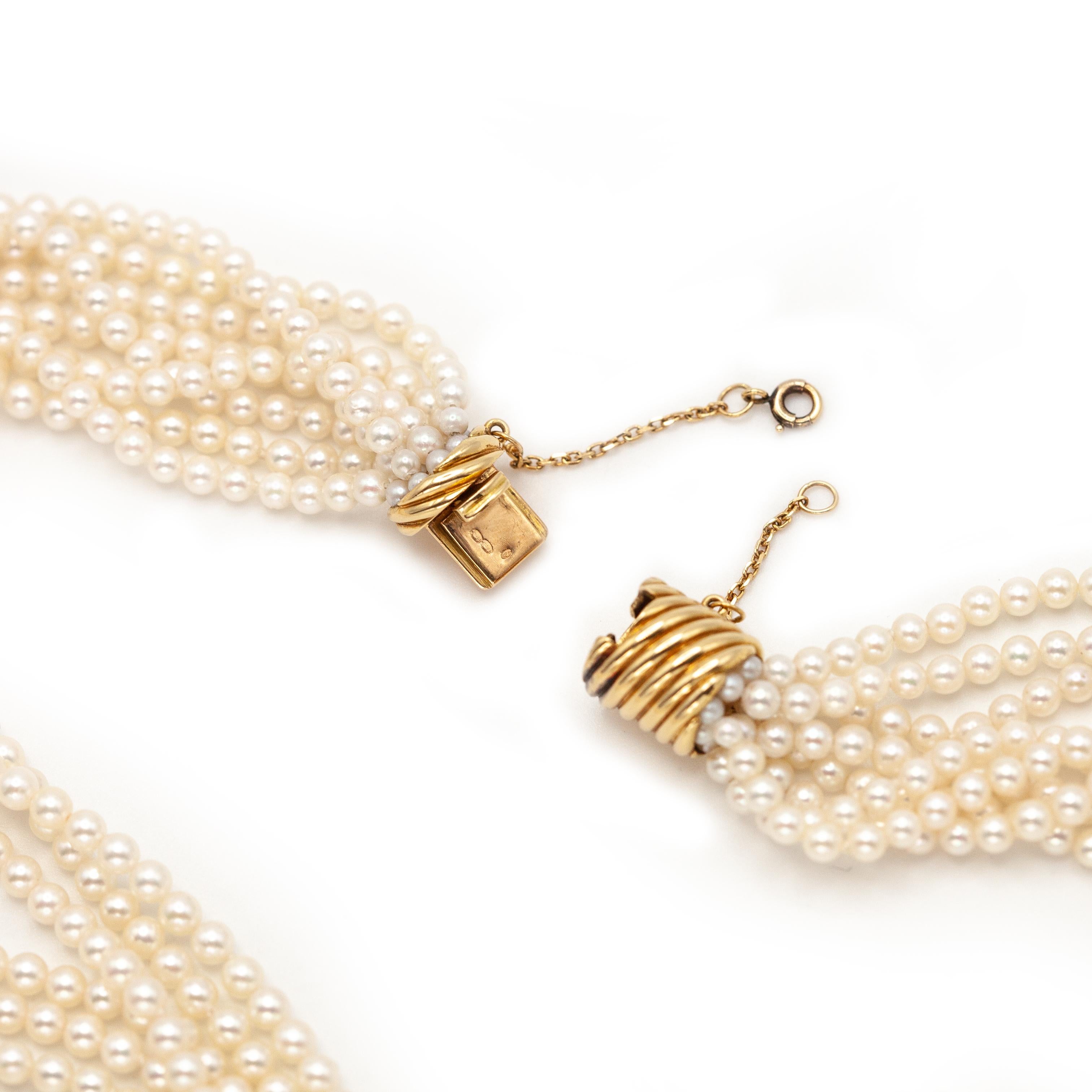Cartier 18K Yellow Gold Diamond Multi Strand Pearl Necklace in vendita 9