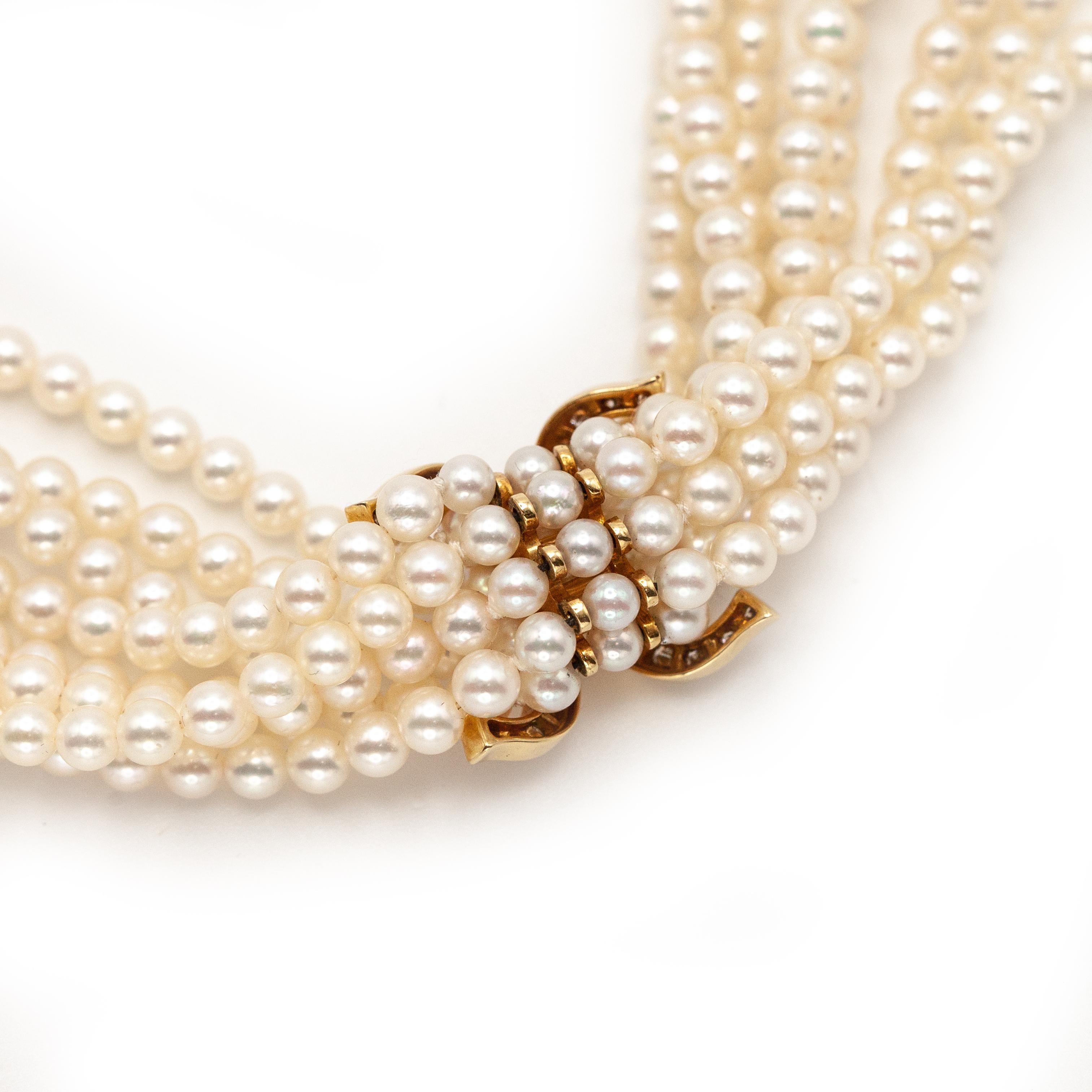Cartier 18K Yellow Gold Diamond Multi Strand Pearl Necklace in vendita 10