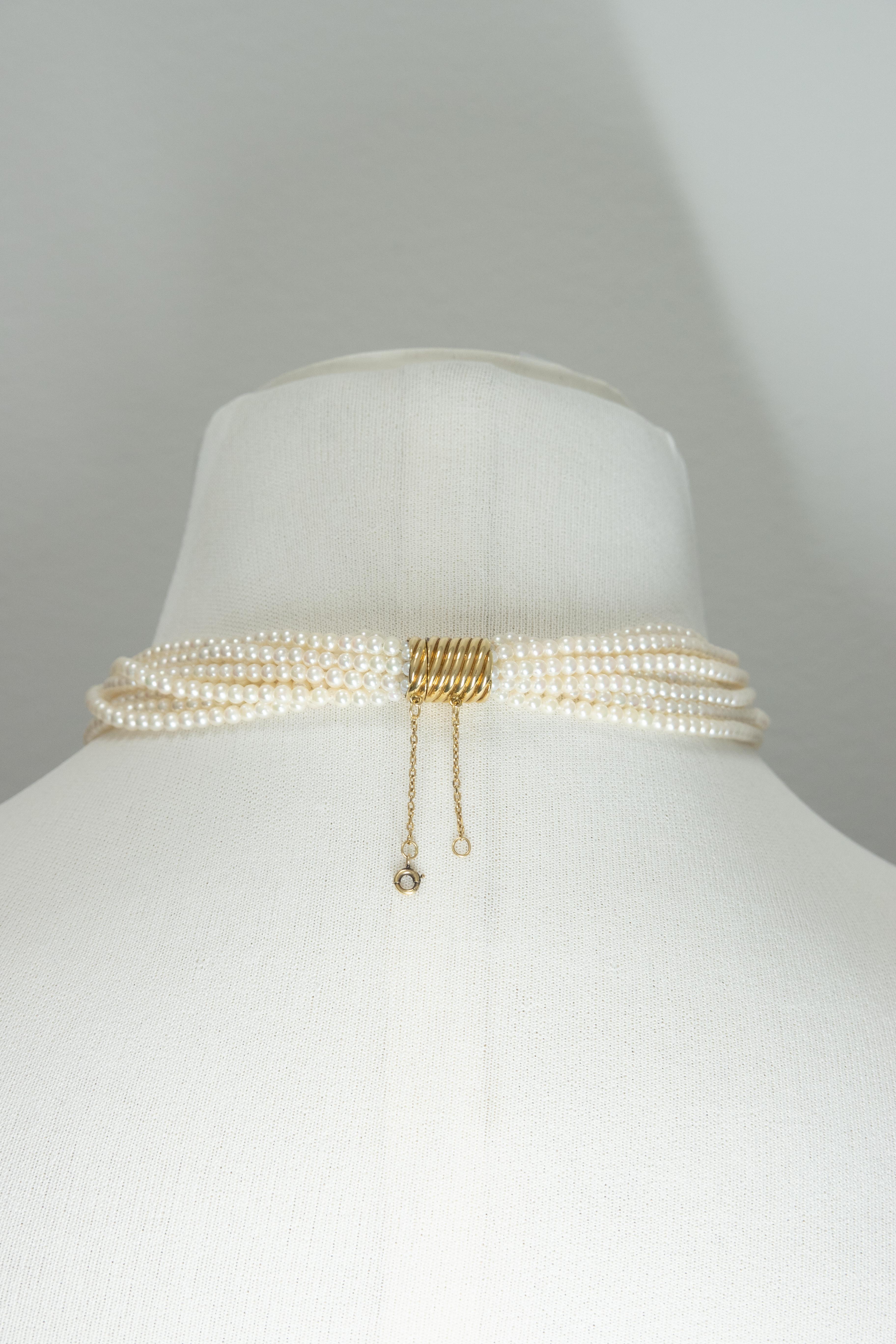 Donna Cartier 18K Yellow Gold Diamond Multi Strand Pearl Necklace in vendita
