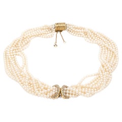 Cartier 18K Yellow Gold Diamond Multi Strand Pearl Necklace