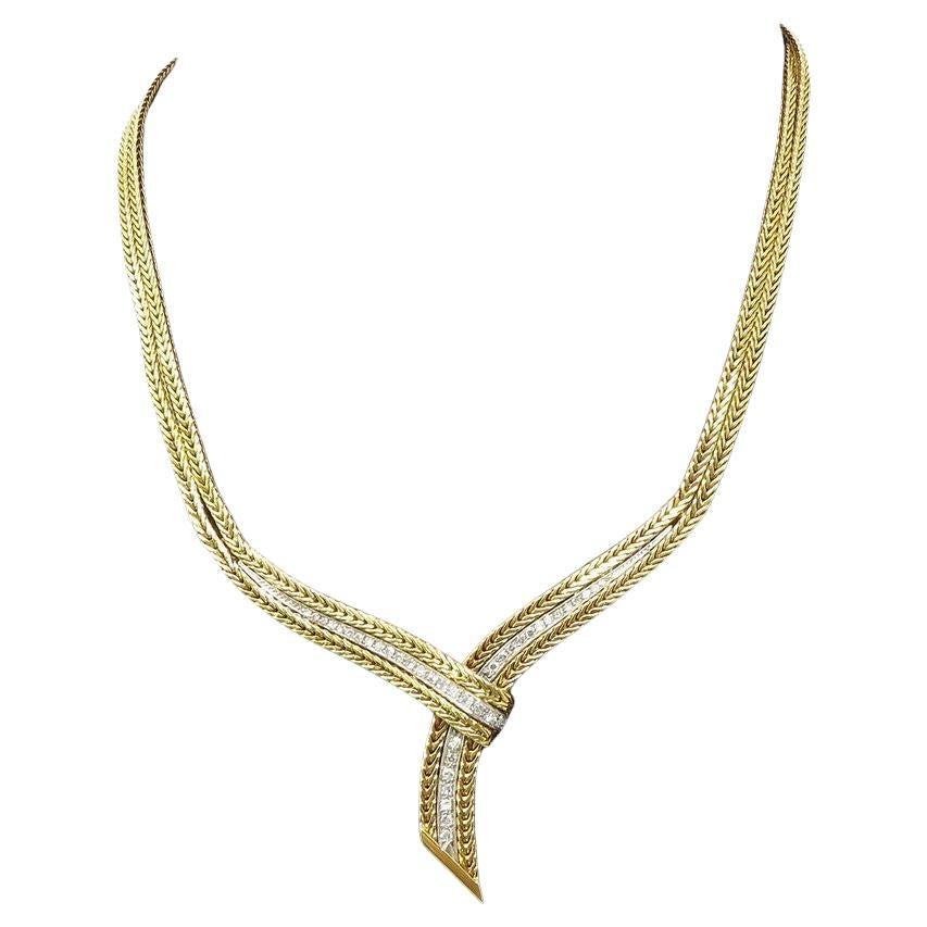 Round Cut Cartier 18K Yellow Gold Diamond Necklace For Sale