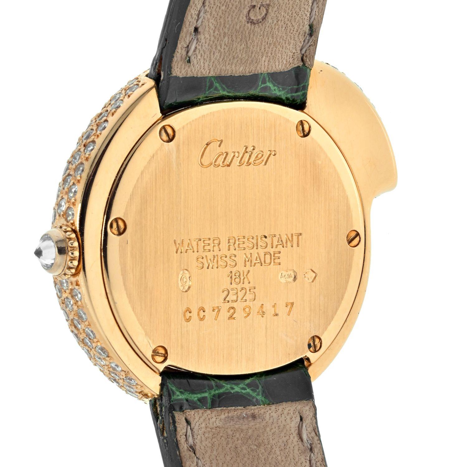 Modern Cartier 18K Yellow Gold Diamond Panthere 1925 Leather Bracelet Ladies Watch
