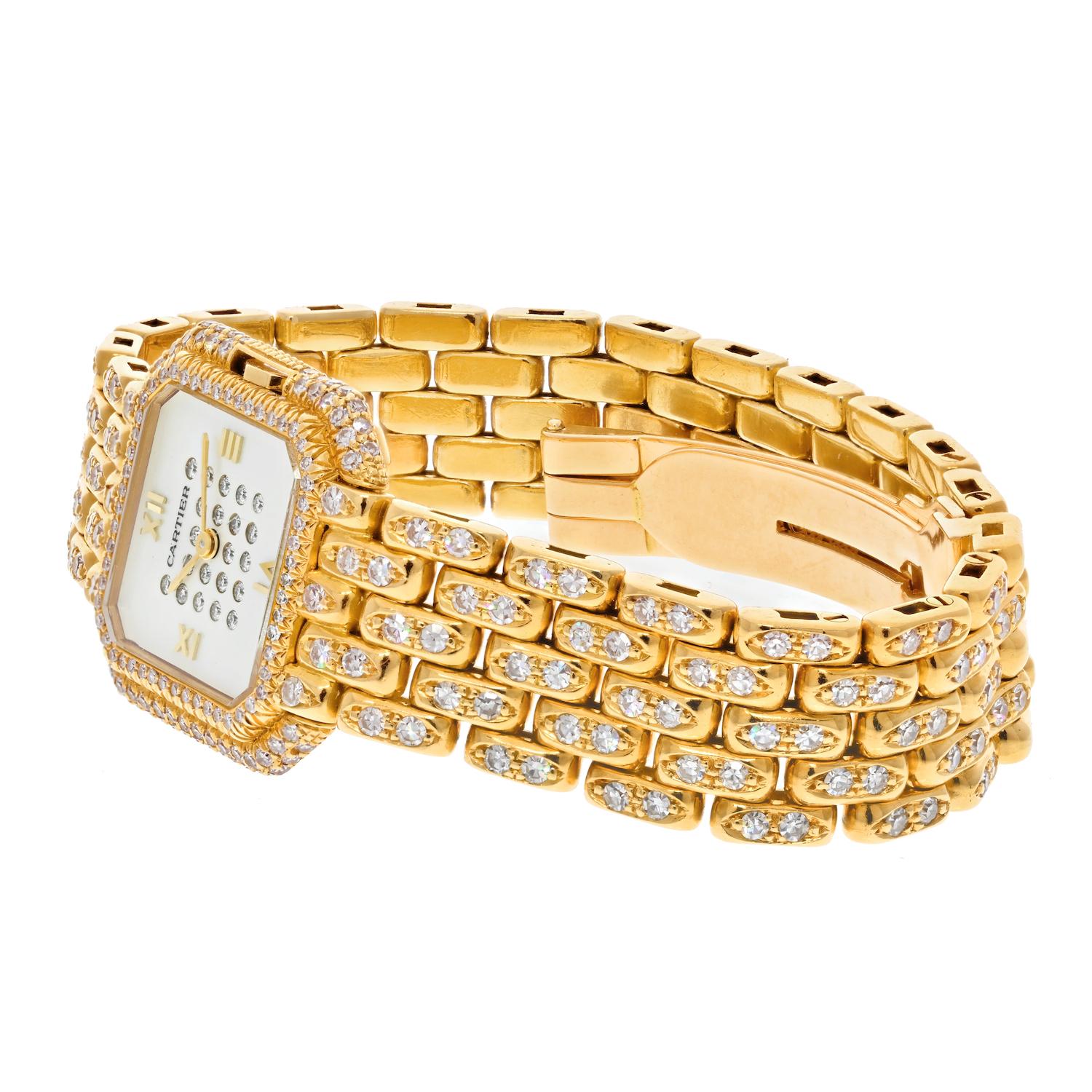 Cartier Panthere De Cartier Armbanduhr, 18 Karat Gelbgold Diamant (Moderne) im Angebot