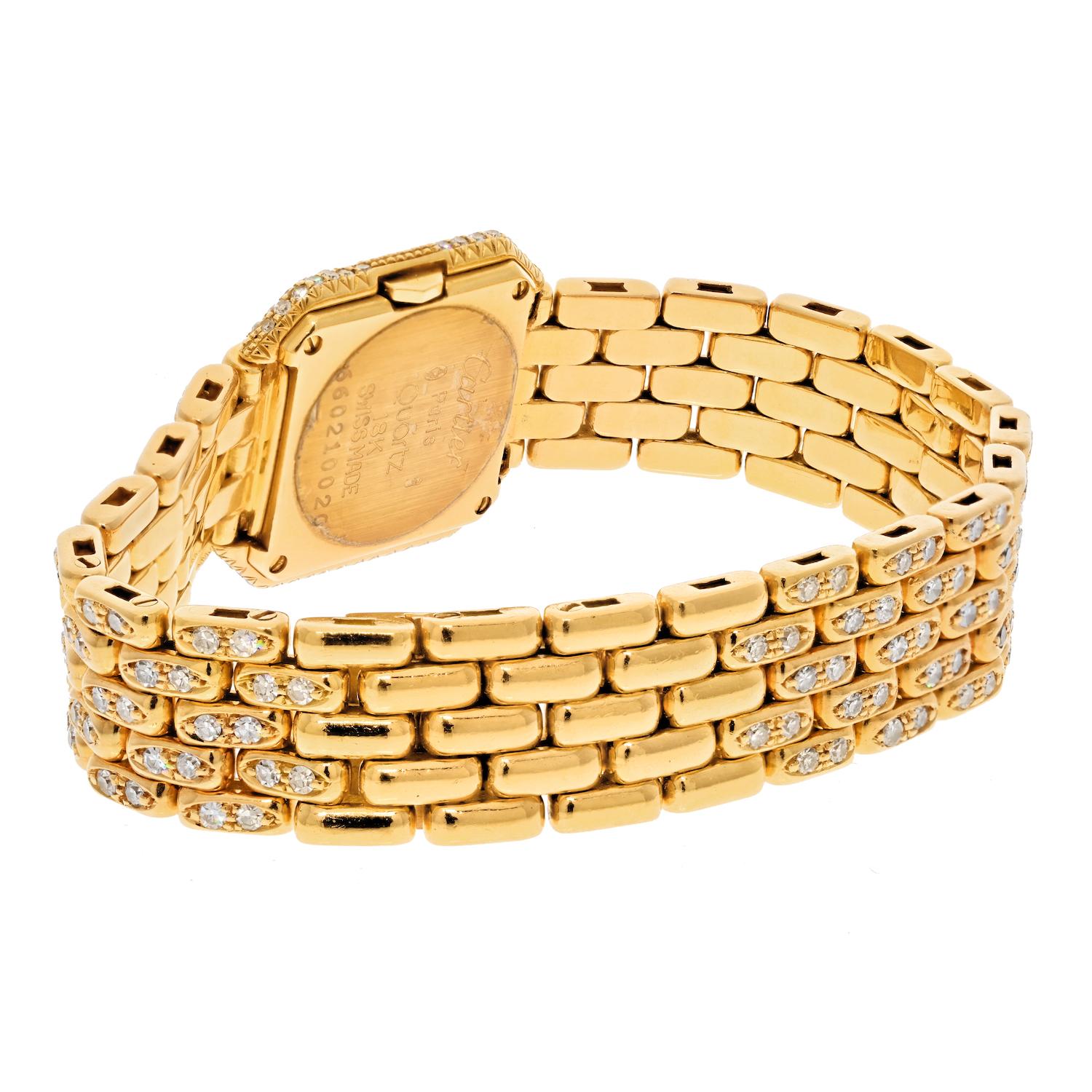 Cartier Panthere De Cartier Armbanduhr, 18 Karat Gelbgold Diamant (Rundschliff) im Angebot