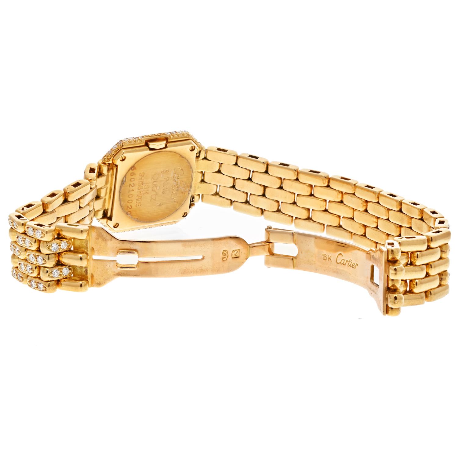 Taille ronde Cartier Montre-bracelet Panthère de Cartier en or jaune 18 carats et diamants en vente