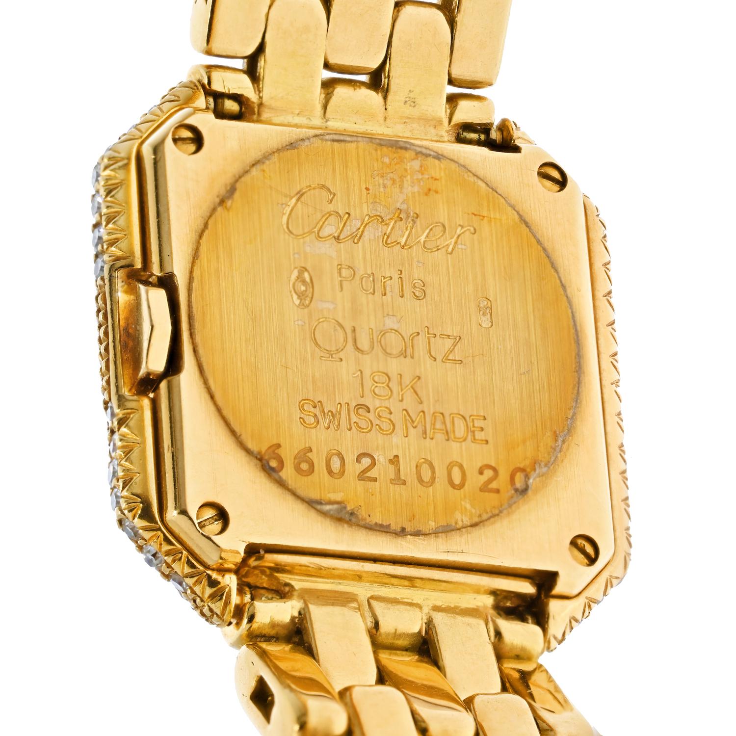 Modern Cartier 18K Yellow Gold Diamond Panthere De Cartier Wrist Watch For Sale