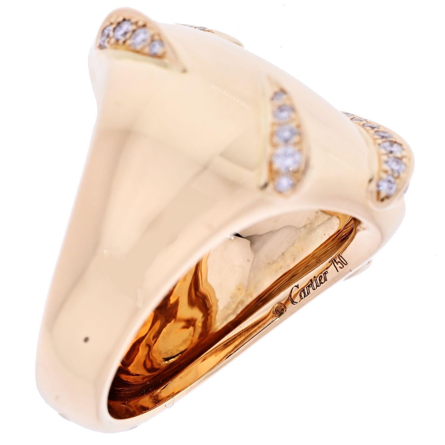 Modern Cartier 18 Karat Yellow Gold Diamond Panthere Stripes Ring