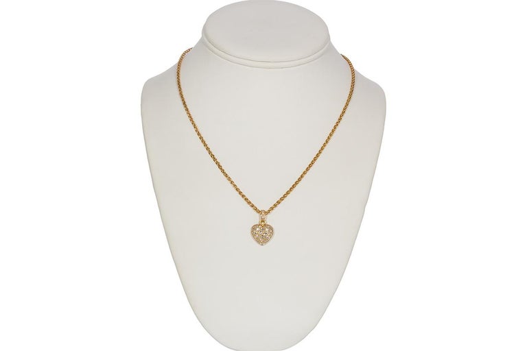 Cartier 18 Karat Yellow Gold Diamond Pave Heart Pendant Necklace at 1stDibs