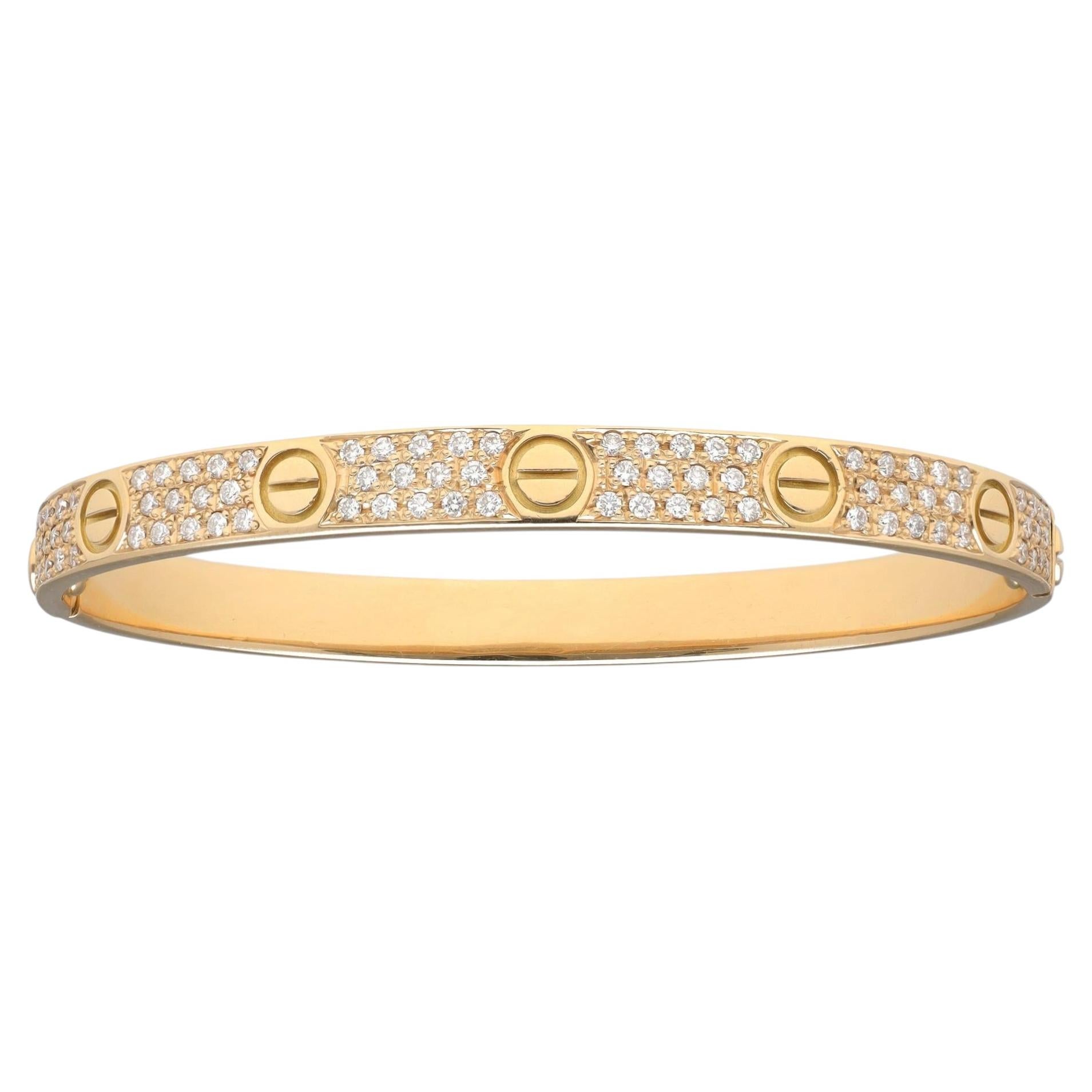 CARTIER 18K Yellow Gold Diamond Pavé Love Bangle