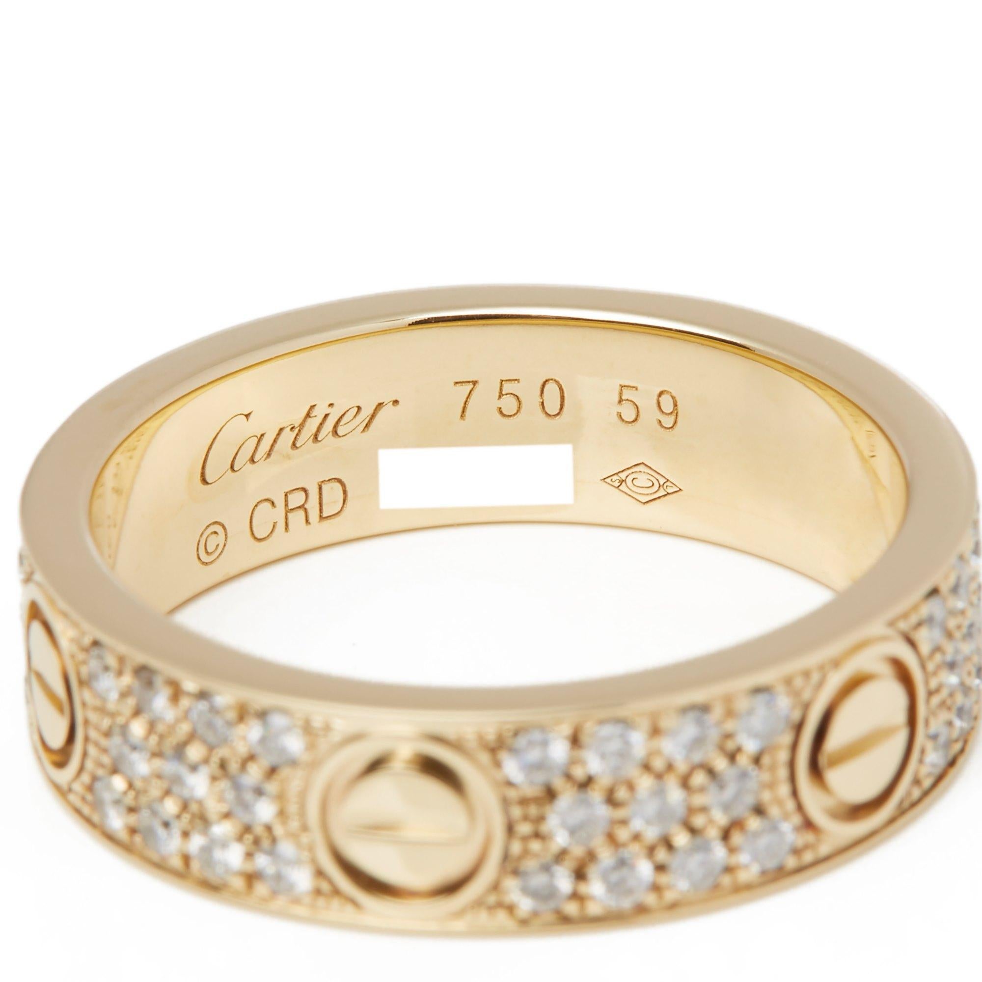 Contemporary Cartier 18 Karat Yellow Gold Diamond Set Love Ring