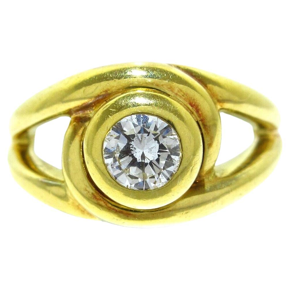 CARTIER 18k Yellow Gold & Diamond Solitaire Ring Vintage 1970s European Rare For Sale