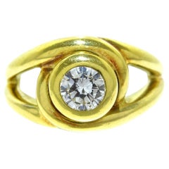 CARTIER 18k Gelbgold & Diamant Solitär Ring Vintage 1970er Jahre Europäische Seltenheit