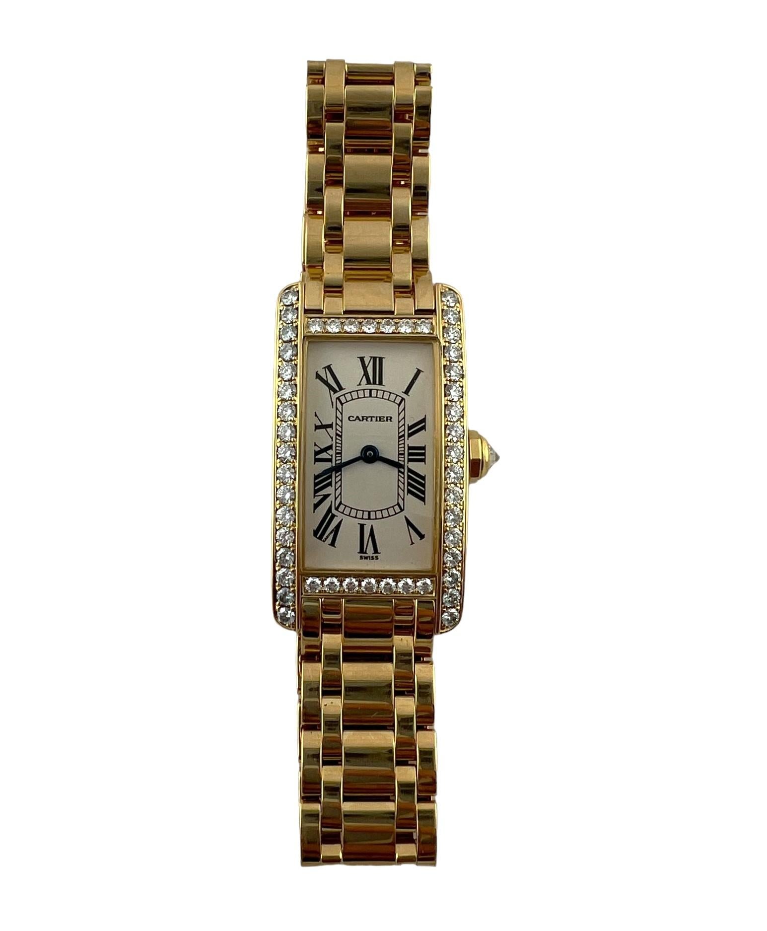 Cartier 18K Yellow Gold Diamond Tank Americaine Watch 1710 (Rundschliff) im Angebot