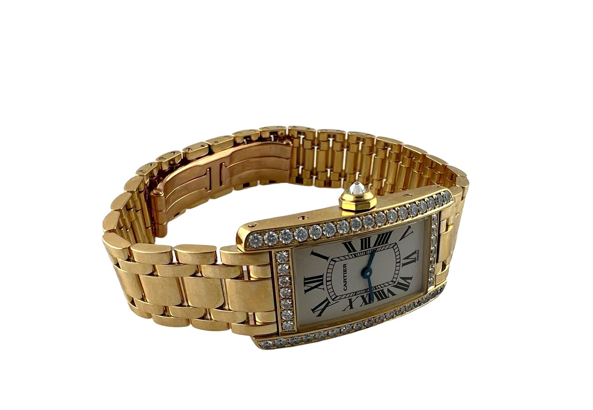 Cartier 18K Yellow Gold Diamond Tank Americaine Watch 1710 Damen im Angebot