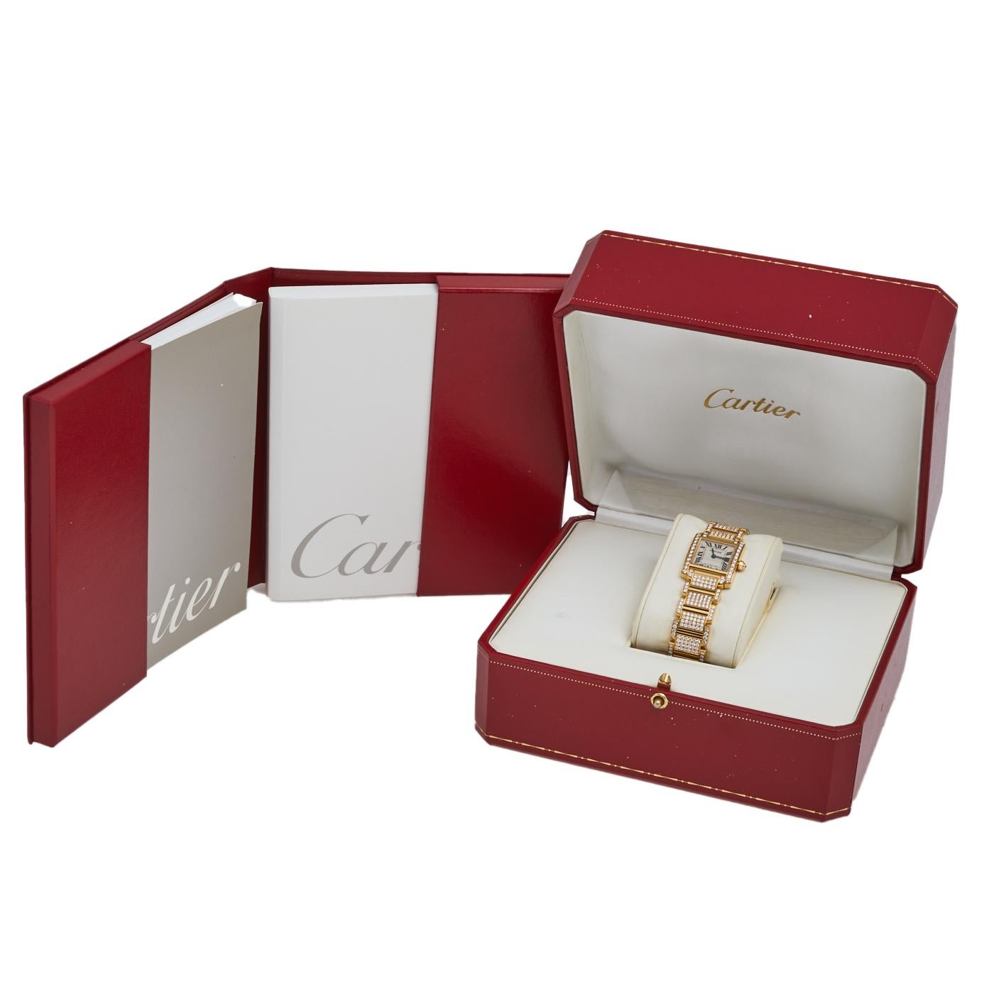 Contemporary Cartier 18k Yellow Gold Diamond Tank Francaise 2364 Women's Wristwatch 20MM