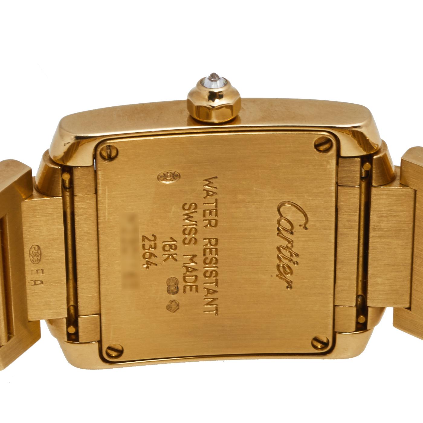 Cartier 18k Yellow Gold Diamond Tank Francaise 2364 Women's Wristwatch 20MM In Good Condition In Dubai, Al Qouz 2