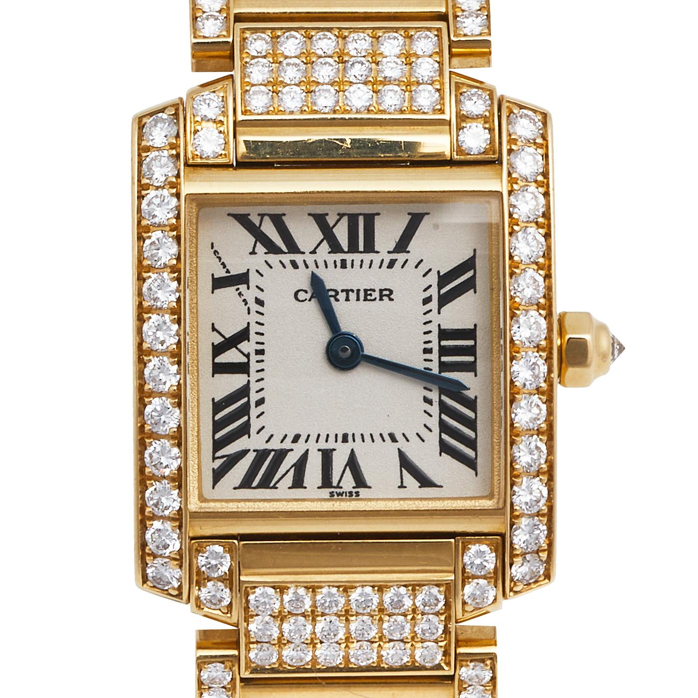 Cartier 18k Yellow Gold Diamond Tank Francaise 2364 Women's Wristwatch 20MM 3
