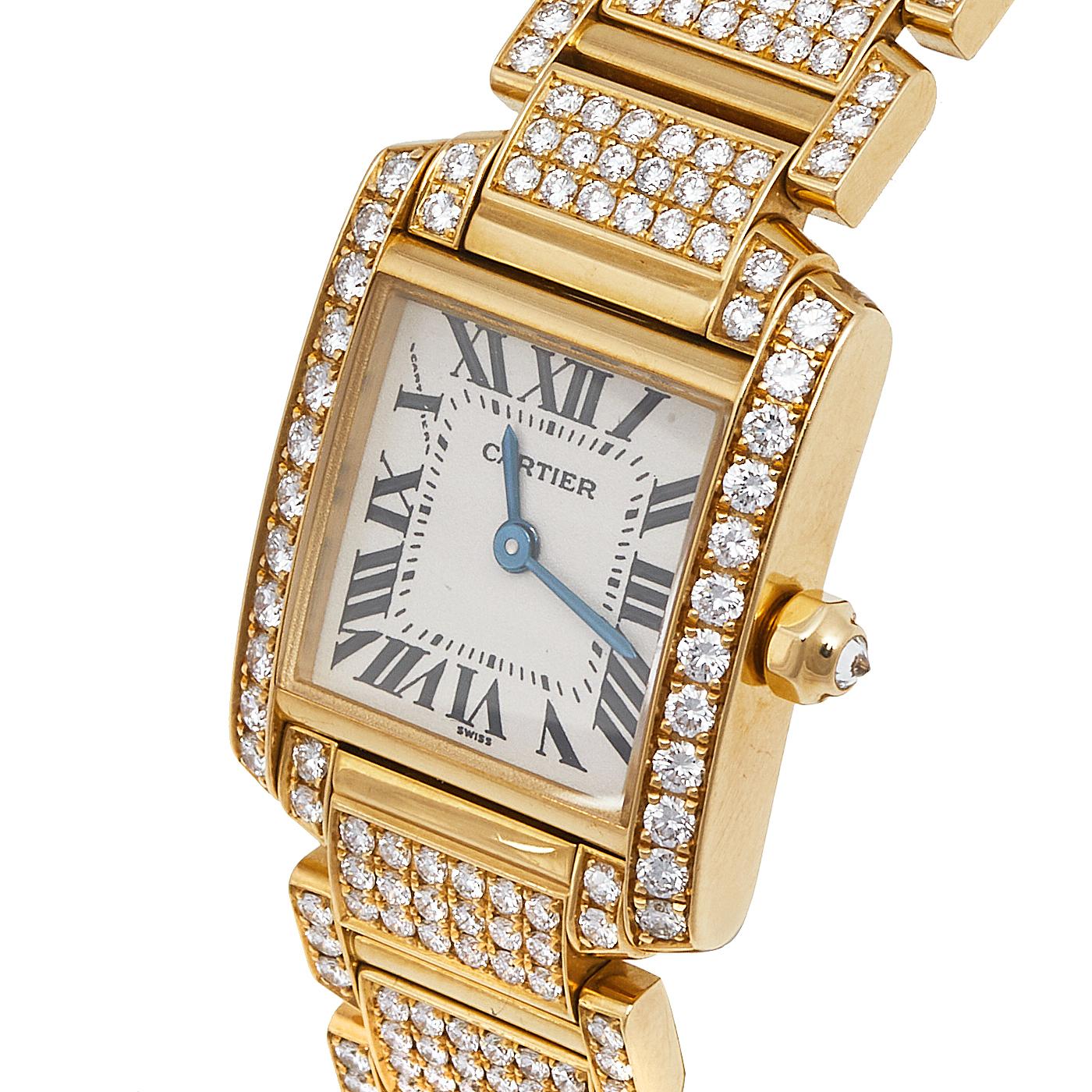 Cartier 18k Yellow Gold Diamond Tank Francaise 2364 Women's Wristwatch 20MM 4