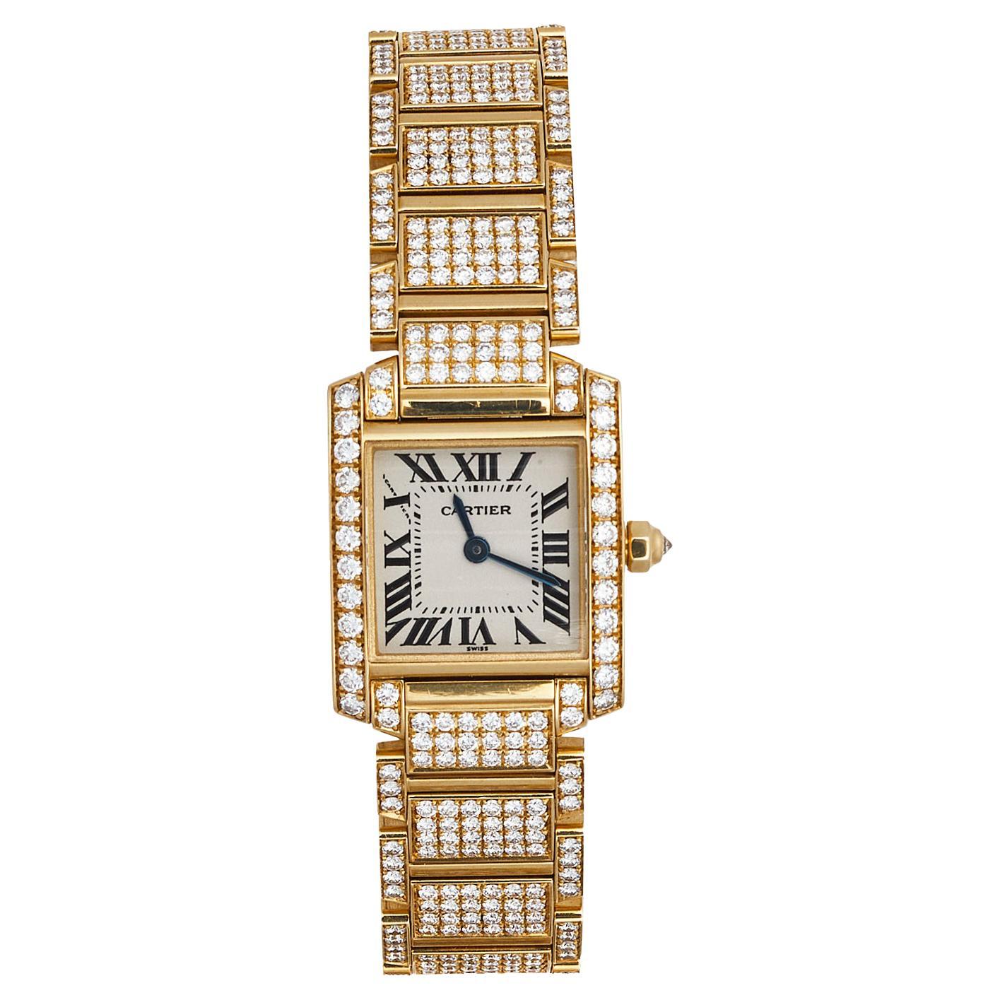 Cartier 18k Yellow Gold Diamond Tank Francaise 2364 Women's Wristwatch 20MM