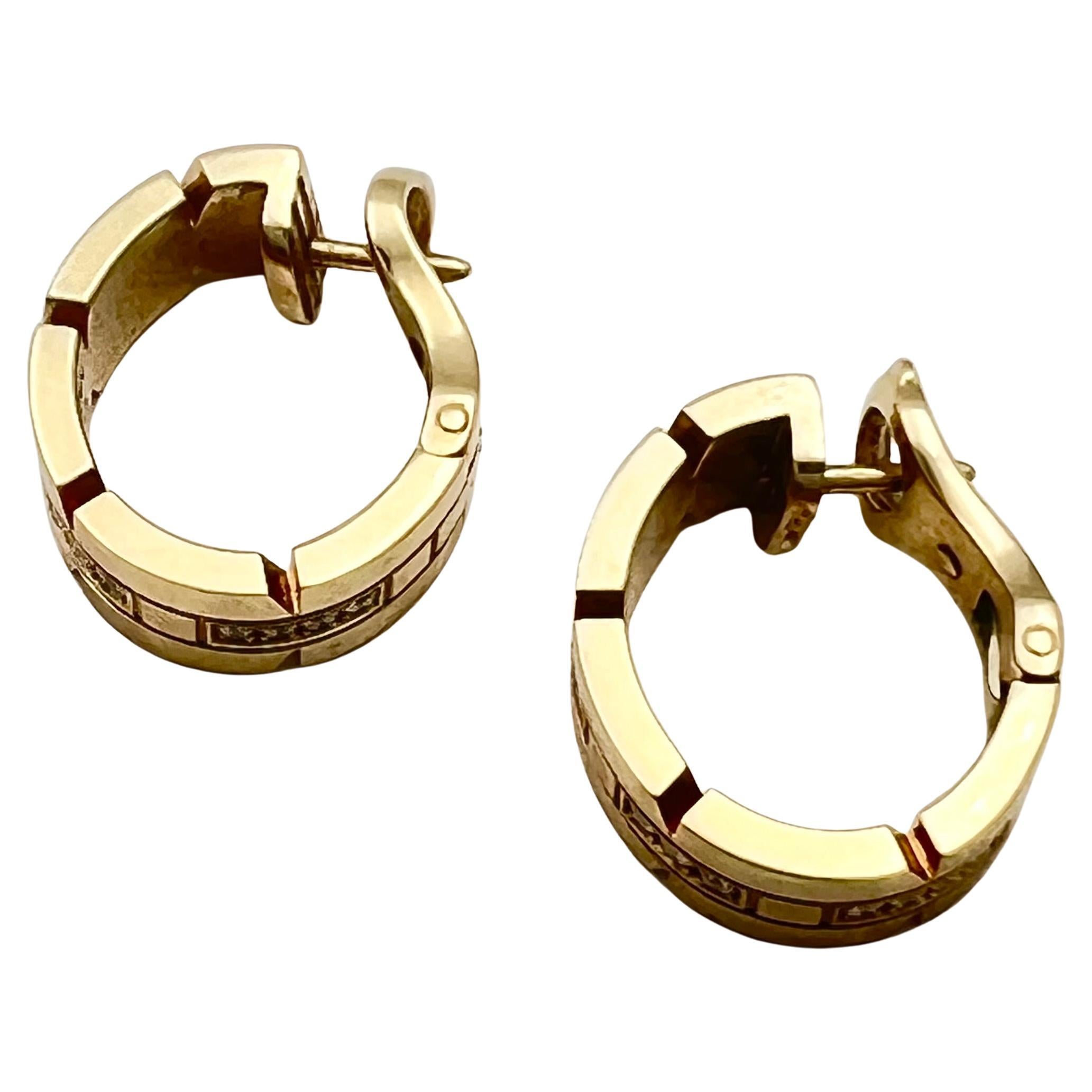 Cartier 18k Yellow Gold Diamond Tank Francaise Hoop Earrings In Excellent Condition In Palm Beach, FL