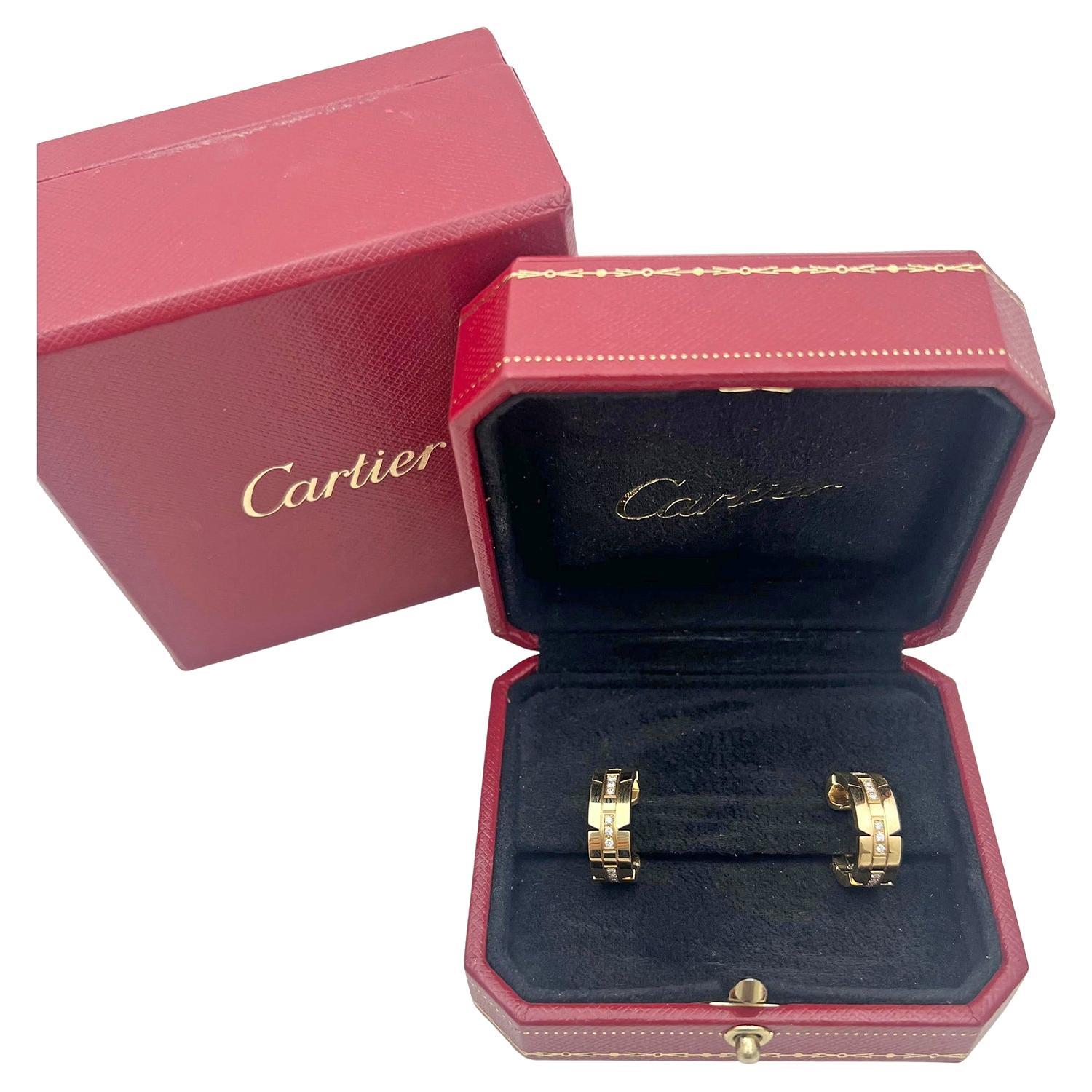 Women's or Men's Cartier 18k Yellow Gold Diamond Tank Francaise Hoop Earrings