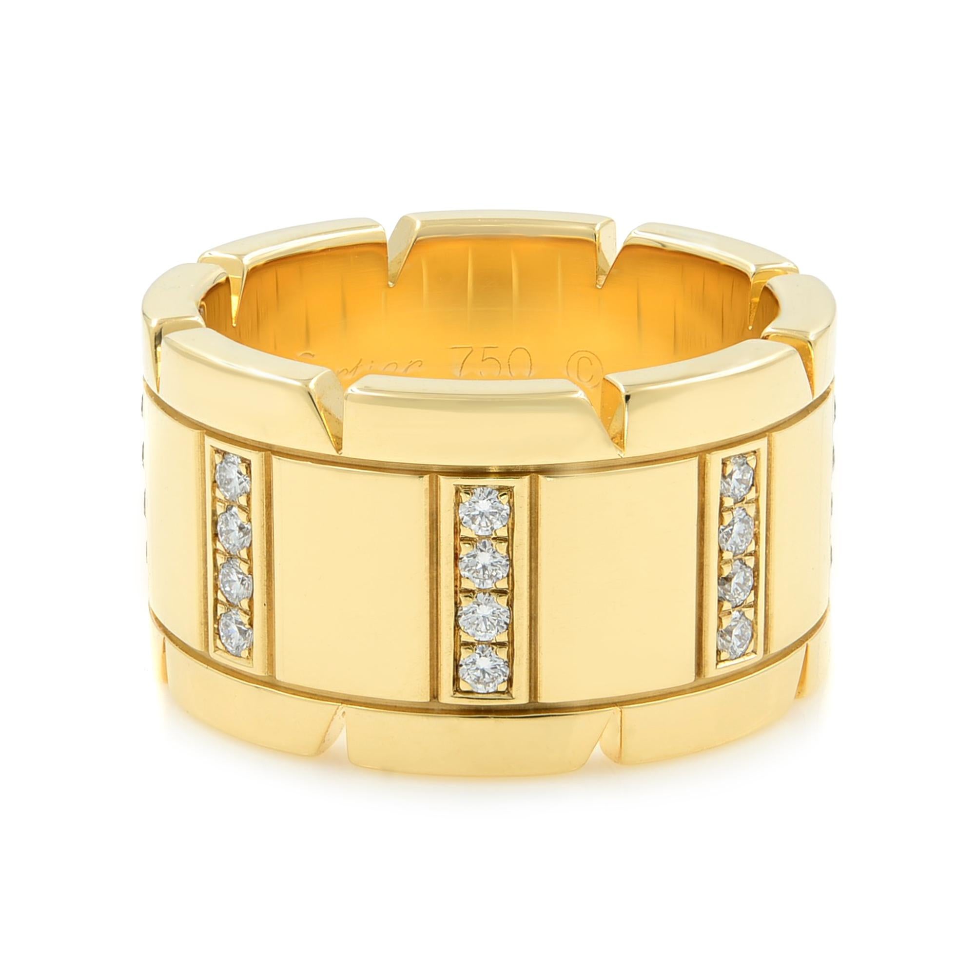 Modern Cartier 18 Karat Yellow Gold Diamond Tank Francaise Large Band Ring